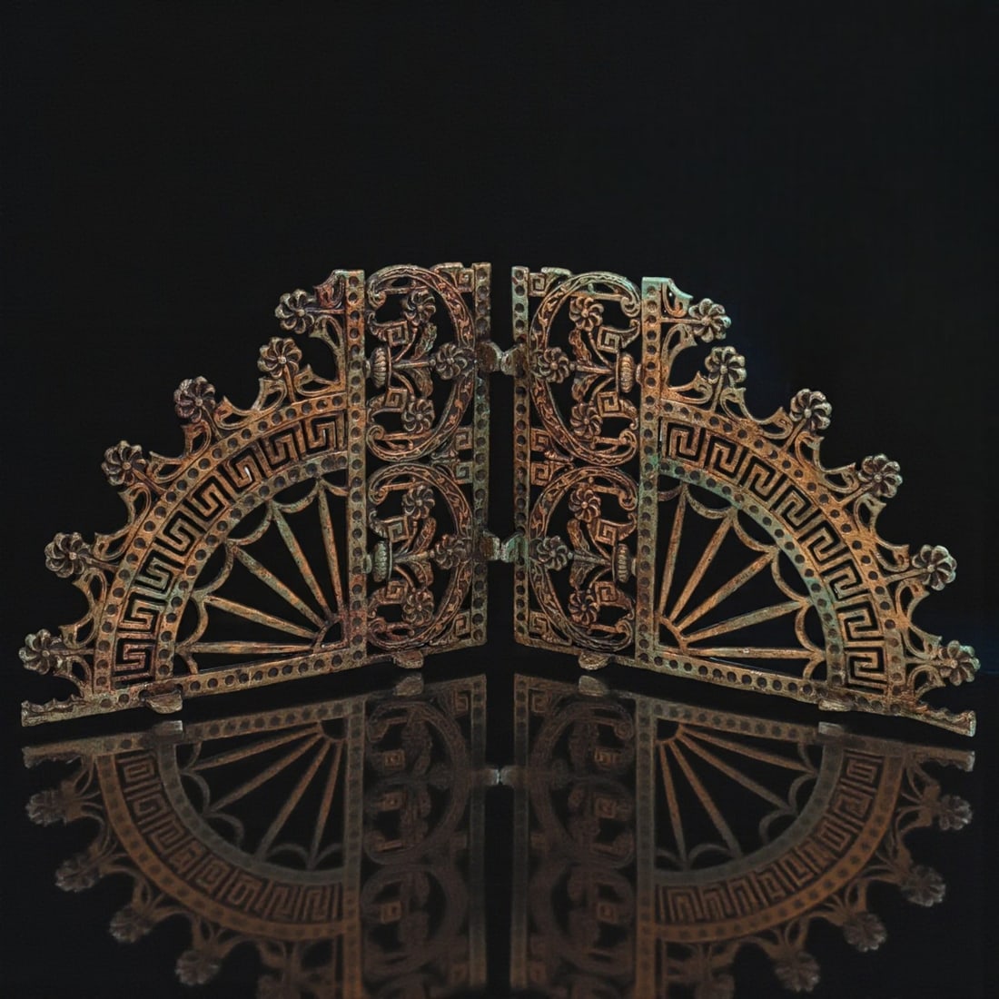 An Antique Pair Of Ornate Green Cast Iron Shelf Brackets: An Antique Pair Of Ornate Green Cast Iron Shelf Brackets. Measures approx. 19" X 16". Please copy and paste the URL link below to review our Terms and Conditions for bidding, payment, ship