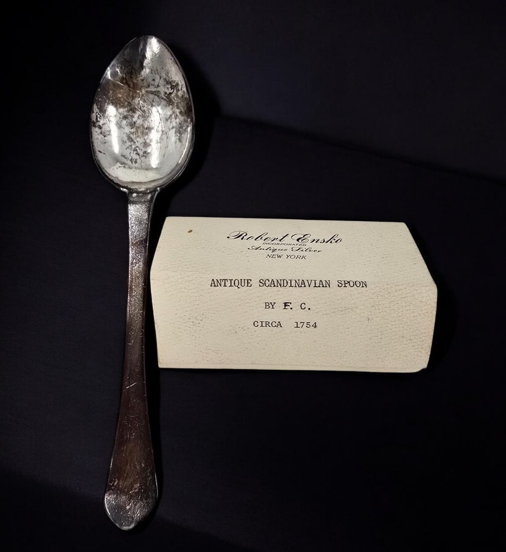 Antique Scandinavian 1754 Sterling Silver Spoon Hallmarked 0.09 OZ: *** DUE TO THIS LOT BEING JEWELRY OR GOLD OR SILVER IT MUST BE PAID VIA BANK WIRE TRANSFER, ZELLE OR CERTIFIED CHECK.***. Antique Scandinavian 1754 Sterling Silver Spoon Hallmarked. Please