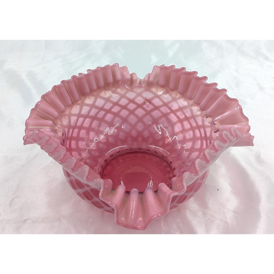 Vintage Fenton Pink Cranberry Glass Diamond Bowl (1 of 13)