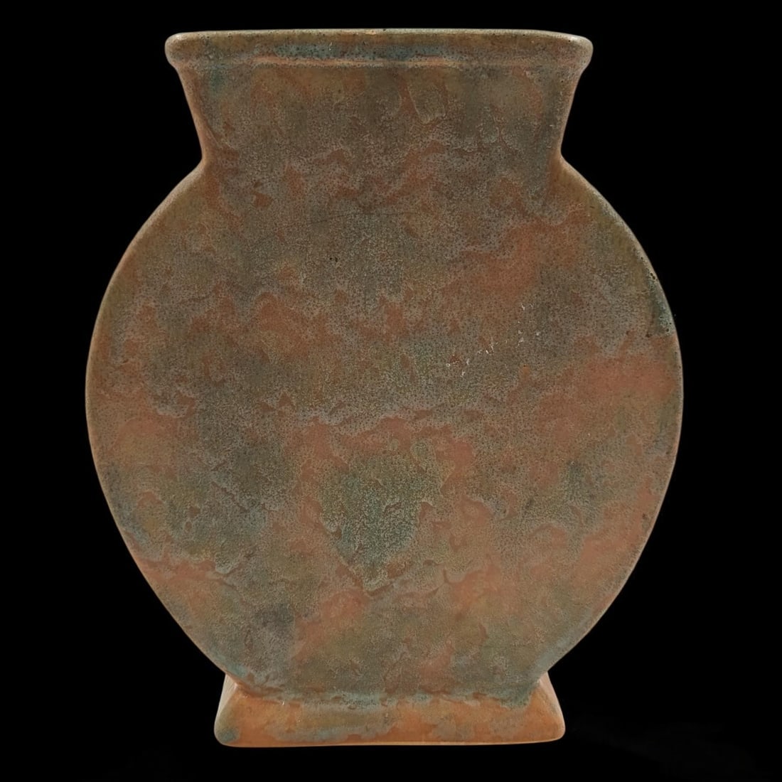 Vintage Art Pottery Matte Green And Orange Clock-Faced Vase, Likely Weller, Unmarked (1 of 11)