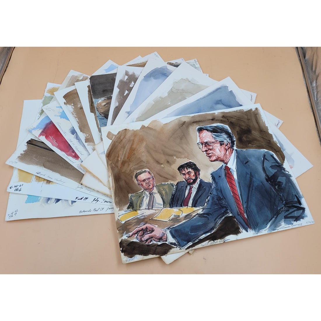 Set Of 12 Watercolor Courtroom Scene Paintings By Barbara Maxwell (1 of 13)