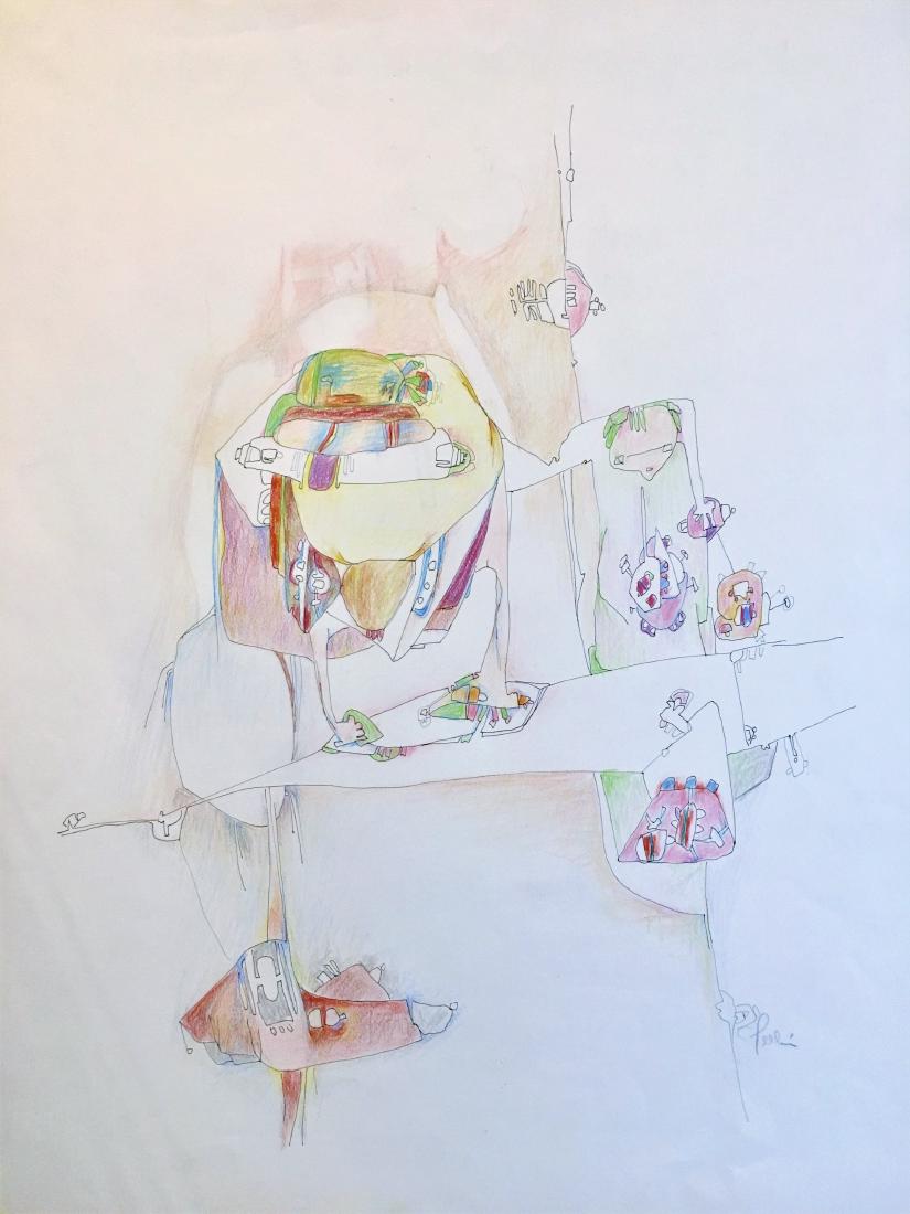 Gina PELLON (1926-2014): Gina PELLON (1926-2014) Year: 1970 Medium: mixed media on paper Dimensions: 63.5 x 50.8 cm (25 x 20 in) Dimensions with frame: 35 x 29 in. Signed on bottom right. Condition: Excellent. Framed. Period: