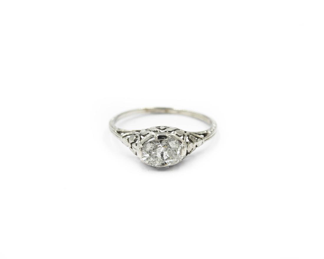 Art Deco 18K White Gold Filigree Diamond Ring .90Cts (1 of 4)