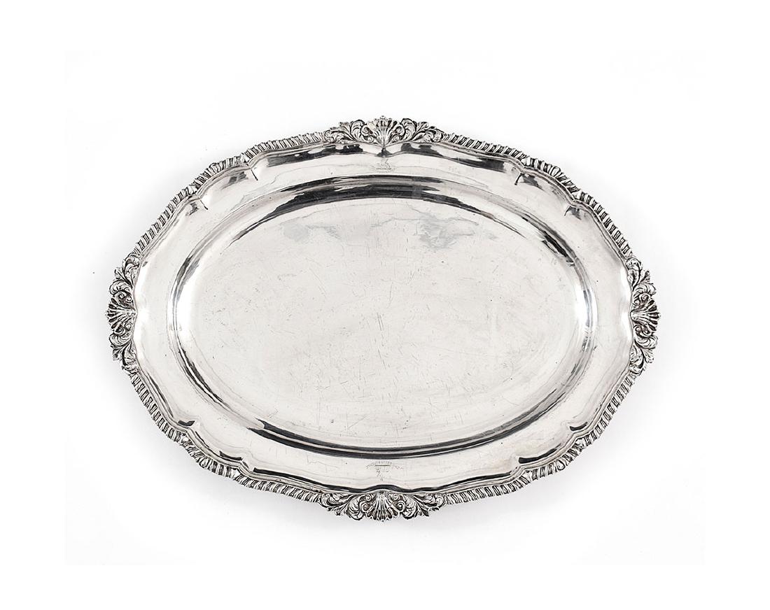 An English sterling silver oval tray, London, 1829, (1 of 1)