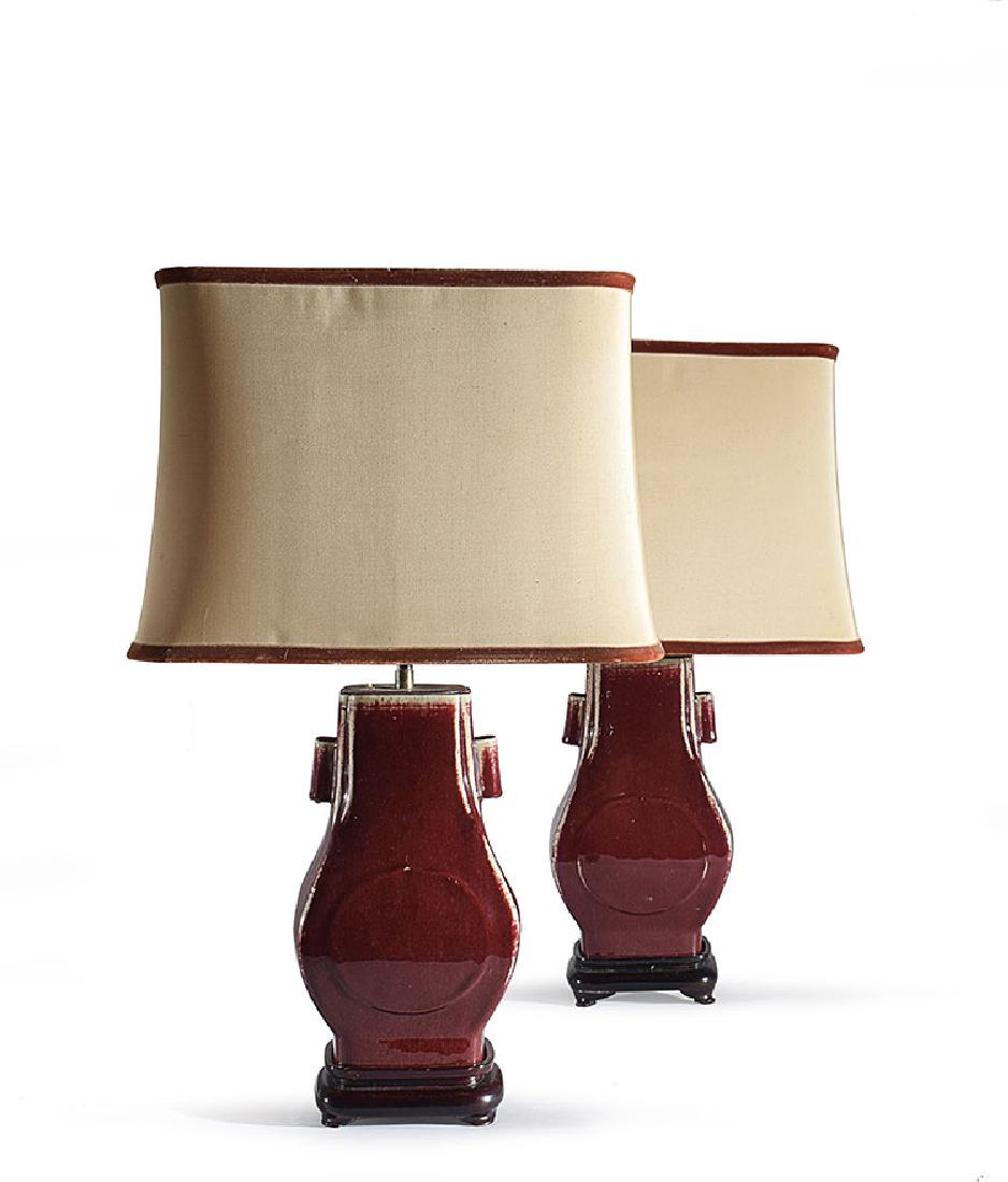 A pair of Chinese lamp mounted sang de boeuf porcelain (1 of 1)