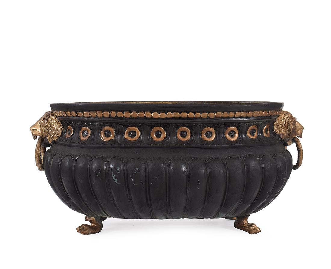 A large patinated and gilt-bronze oval cachepot (1 of 1)