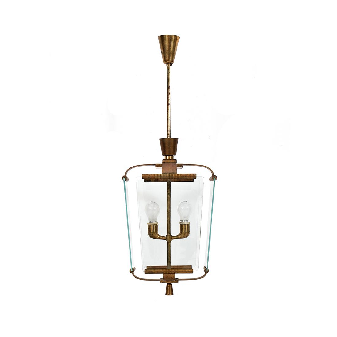 An Italian brass and crystal suspension lamp: Pietro Chiesa for Fontana Arte, '40s, 40x20x30cm.