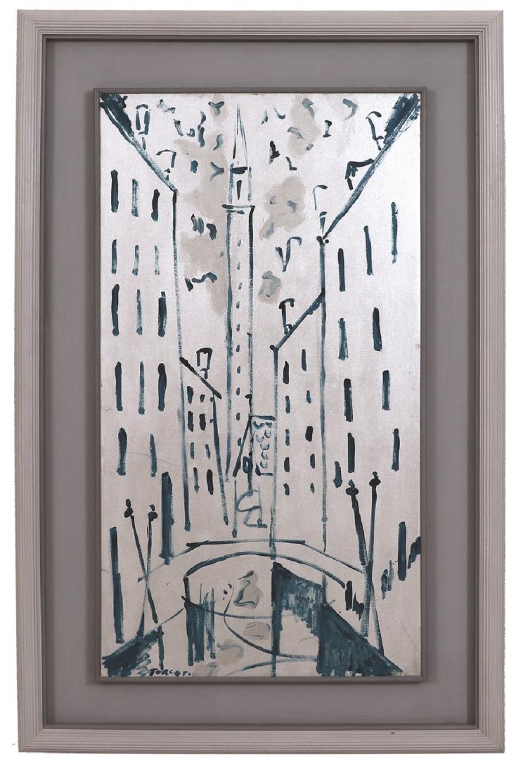 Giulio Turcato: Venetian Rio_x000D_ a pair of oil on canvas, 110by60cm._x000D_ Authentication number D41262138329 and number D41162138329