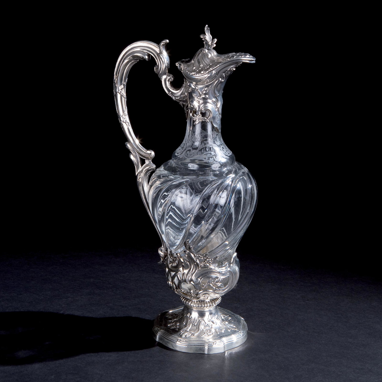 A silver mounted crystal spout, France, 19th century: 33cm. high