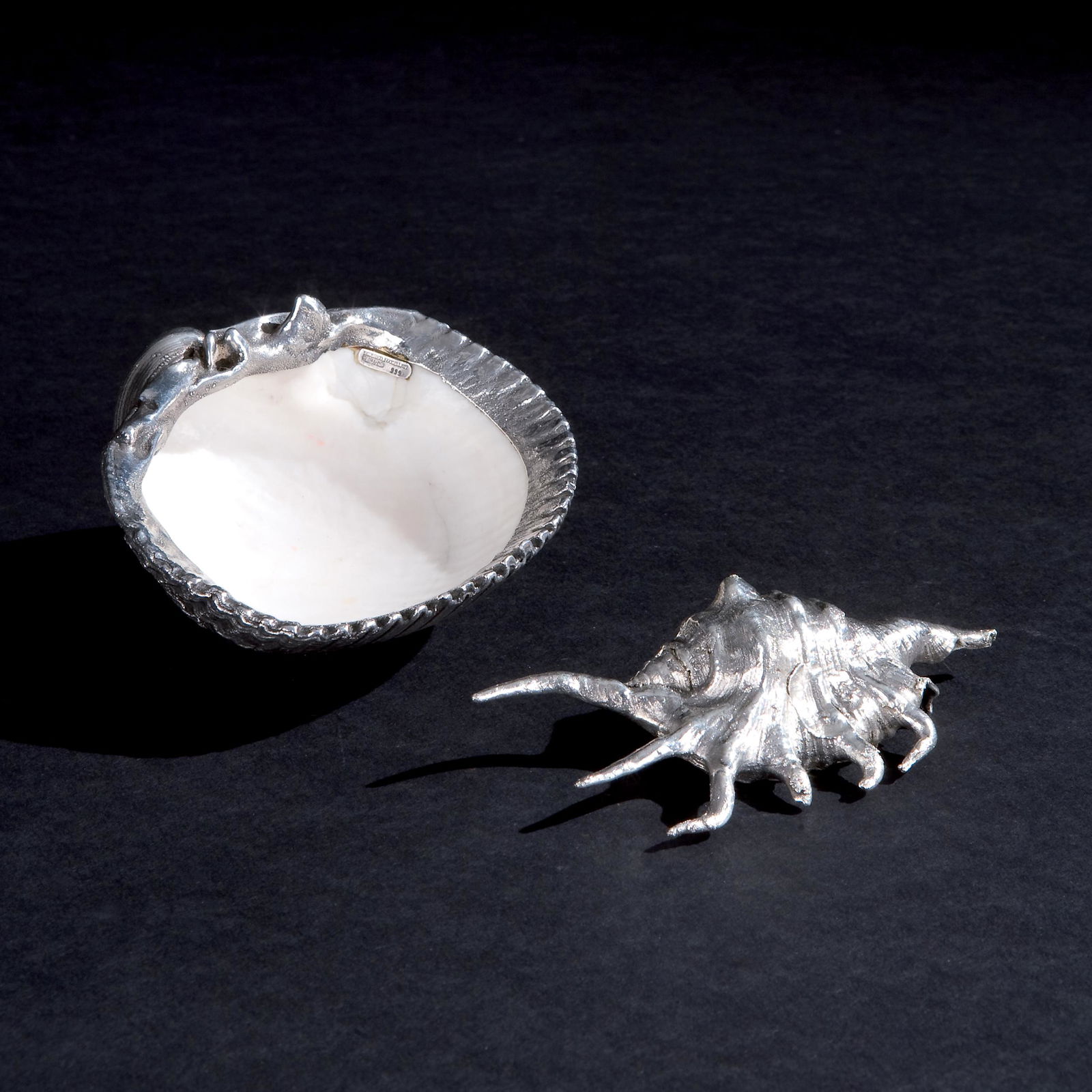 2 silver coated seashells, one marked Buccellati (1 of 1)