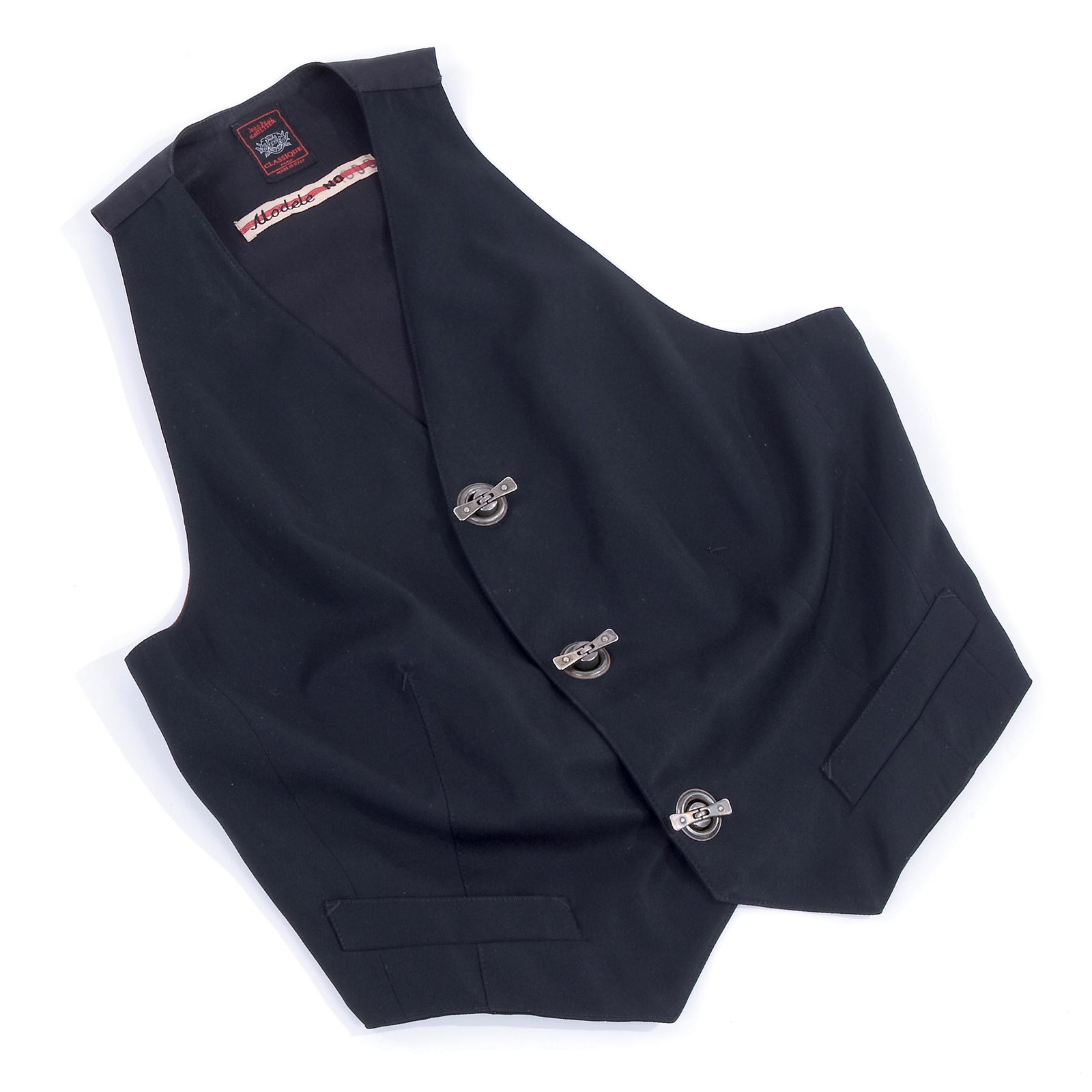 Jean Paul Gaultier: a Classique black wool and cotton waistcoat, size 38