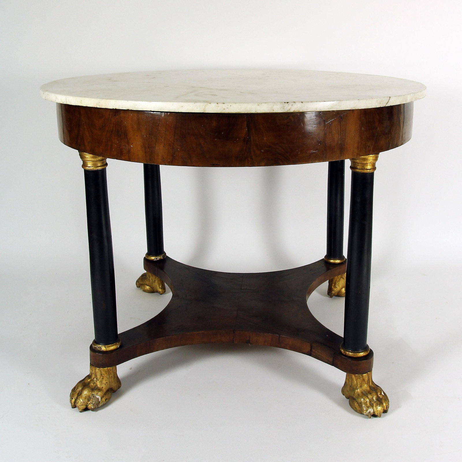 A Lucchese walnut white marble round top center table (1 of 1)