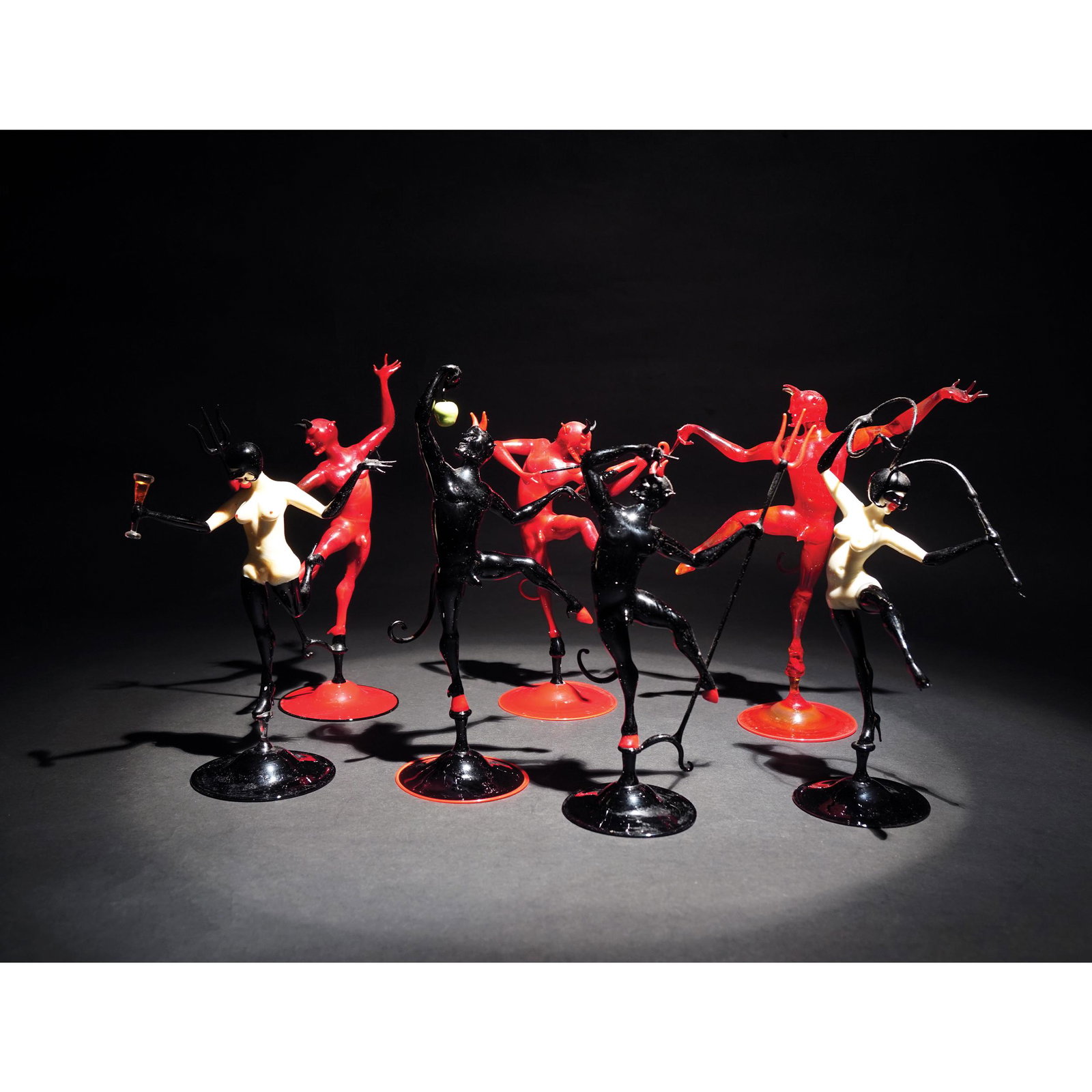 7 Murano blown glass sculptures of dancing devils and (1 of 1)