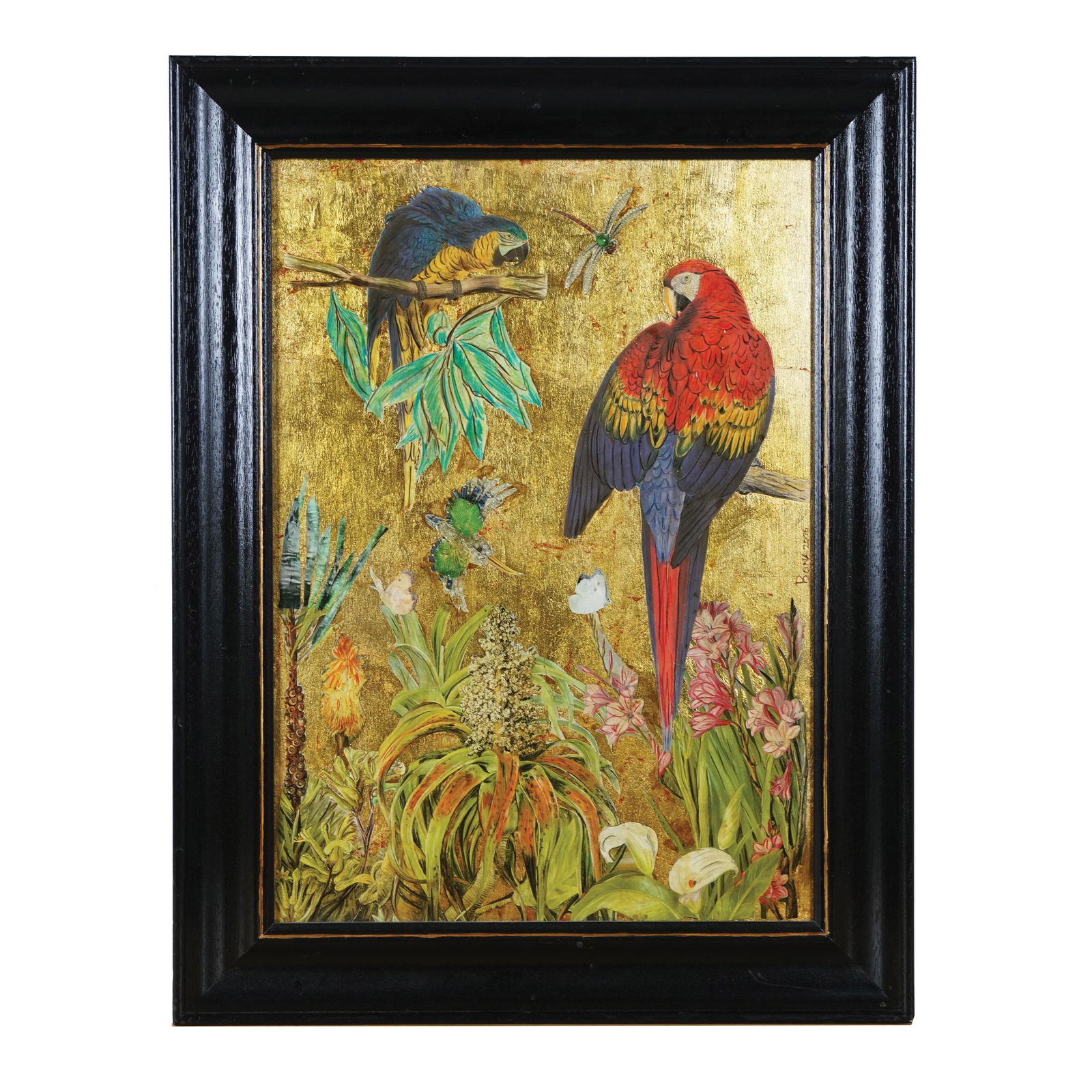 A pair of rectangular gilt plywood collage panels (1 of 1)