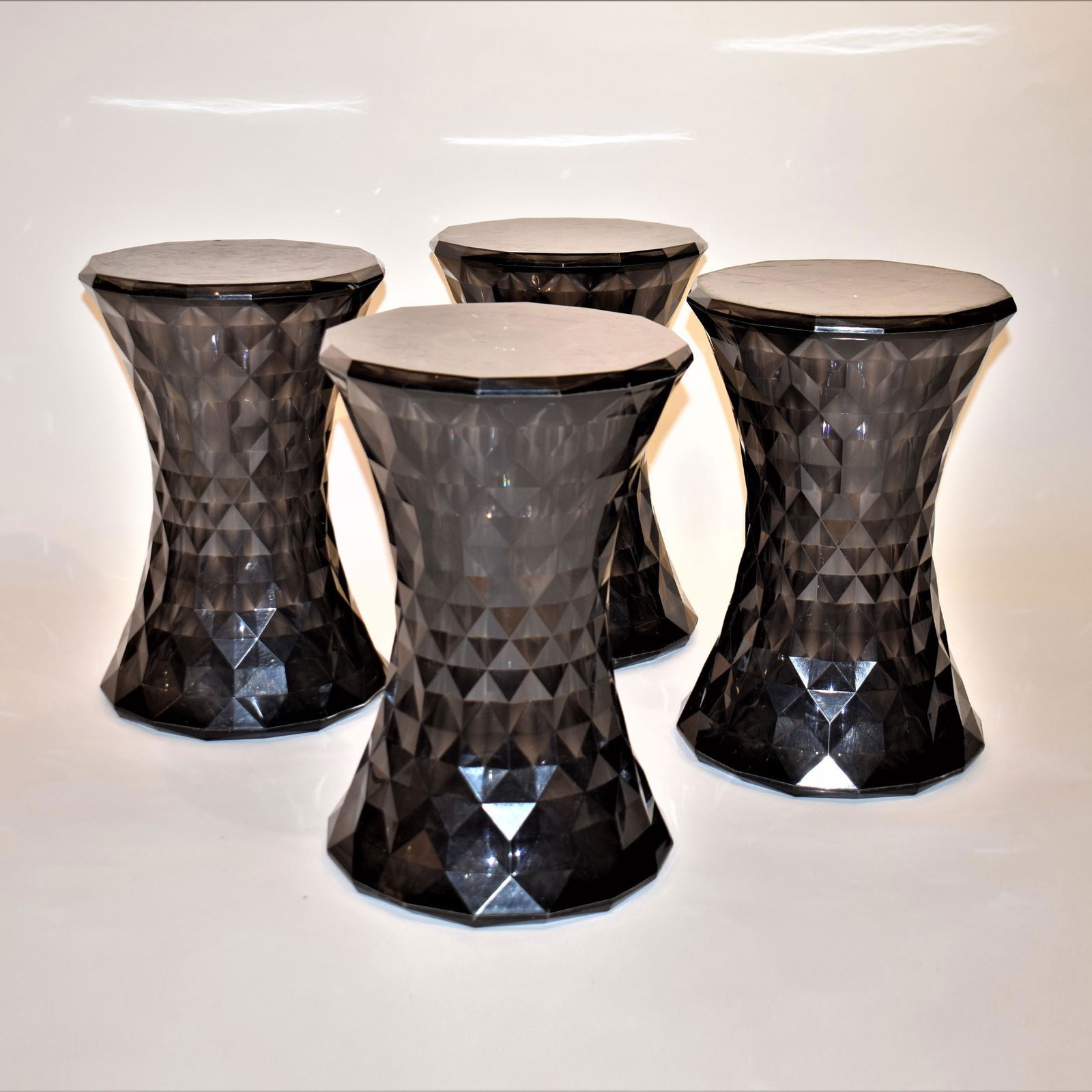 4 black polycarbonate Stone stool: Marcel Wanders for Kartell, 45by30cm. each (worn)