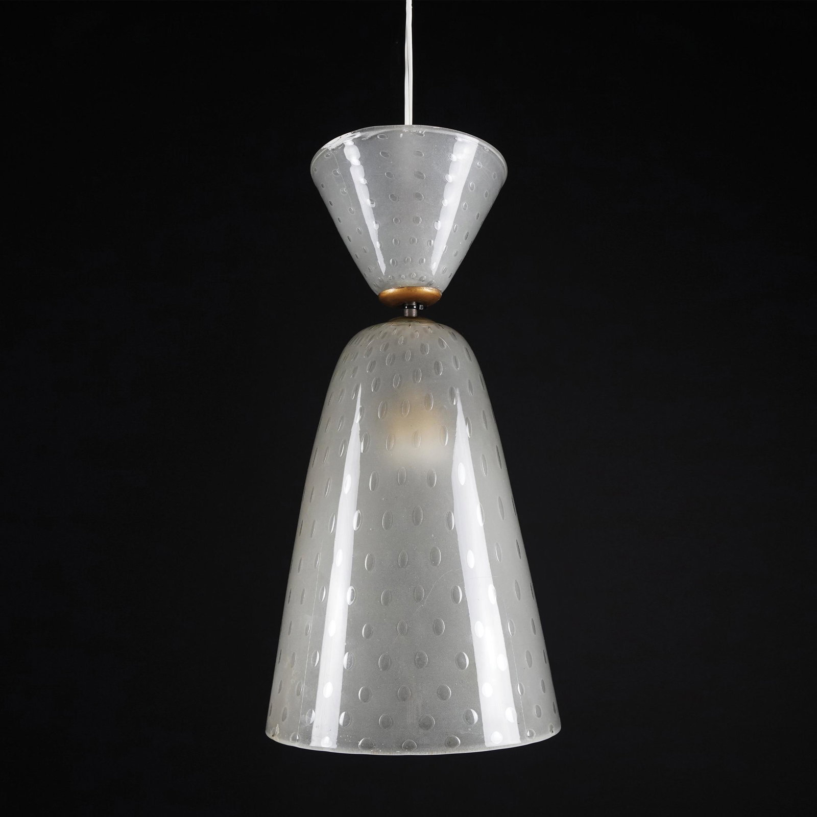 A Murano frosted glass suspension lamp, '40s: 42cm. high
