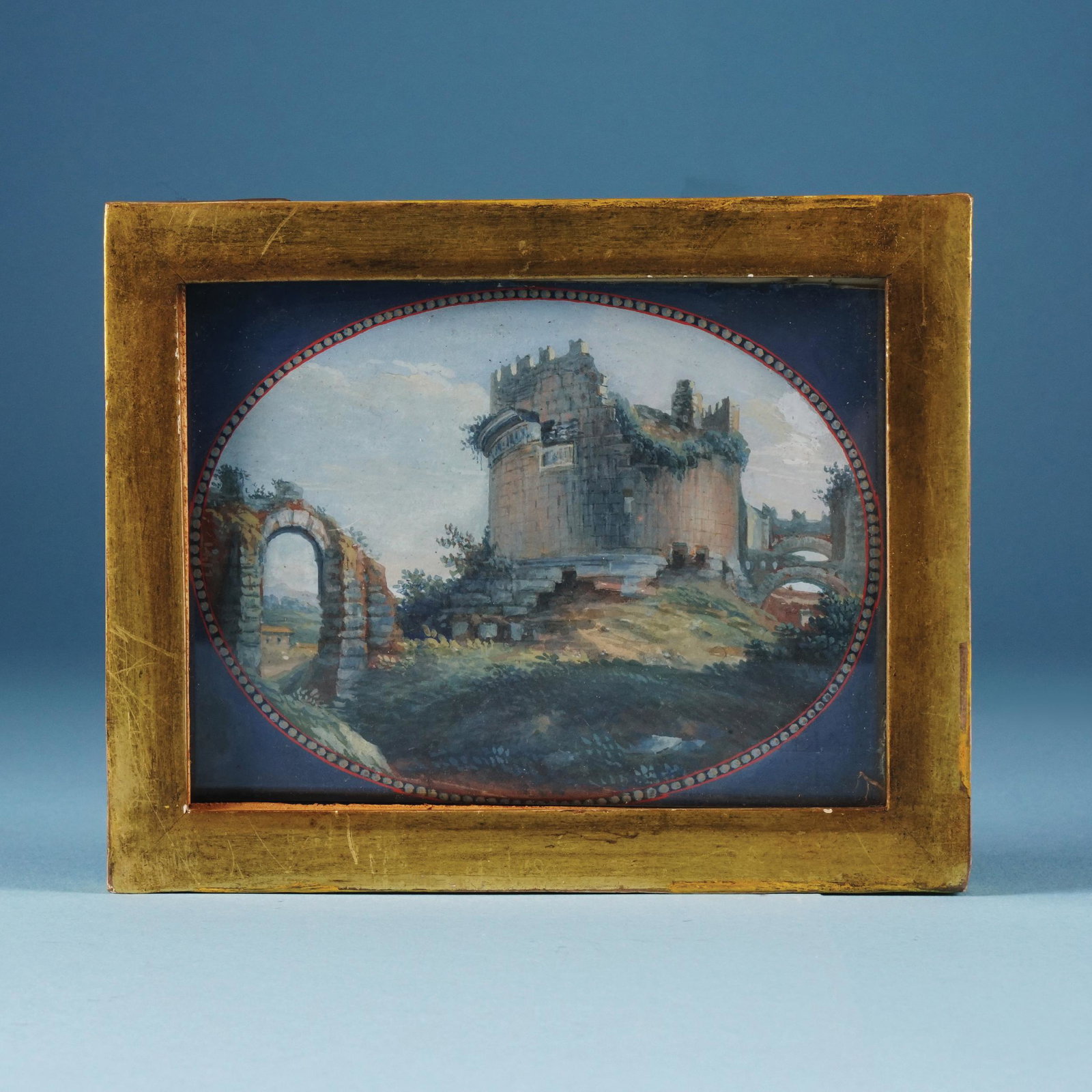 Pittore della fine del XVIII secolo: The temple of Minerva Medica The mausoleum of Cecilia Metella a pair of tempera on paper, 9by12cm. each