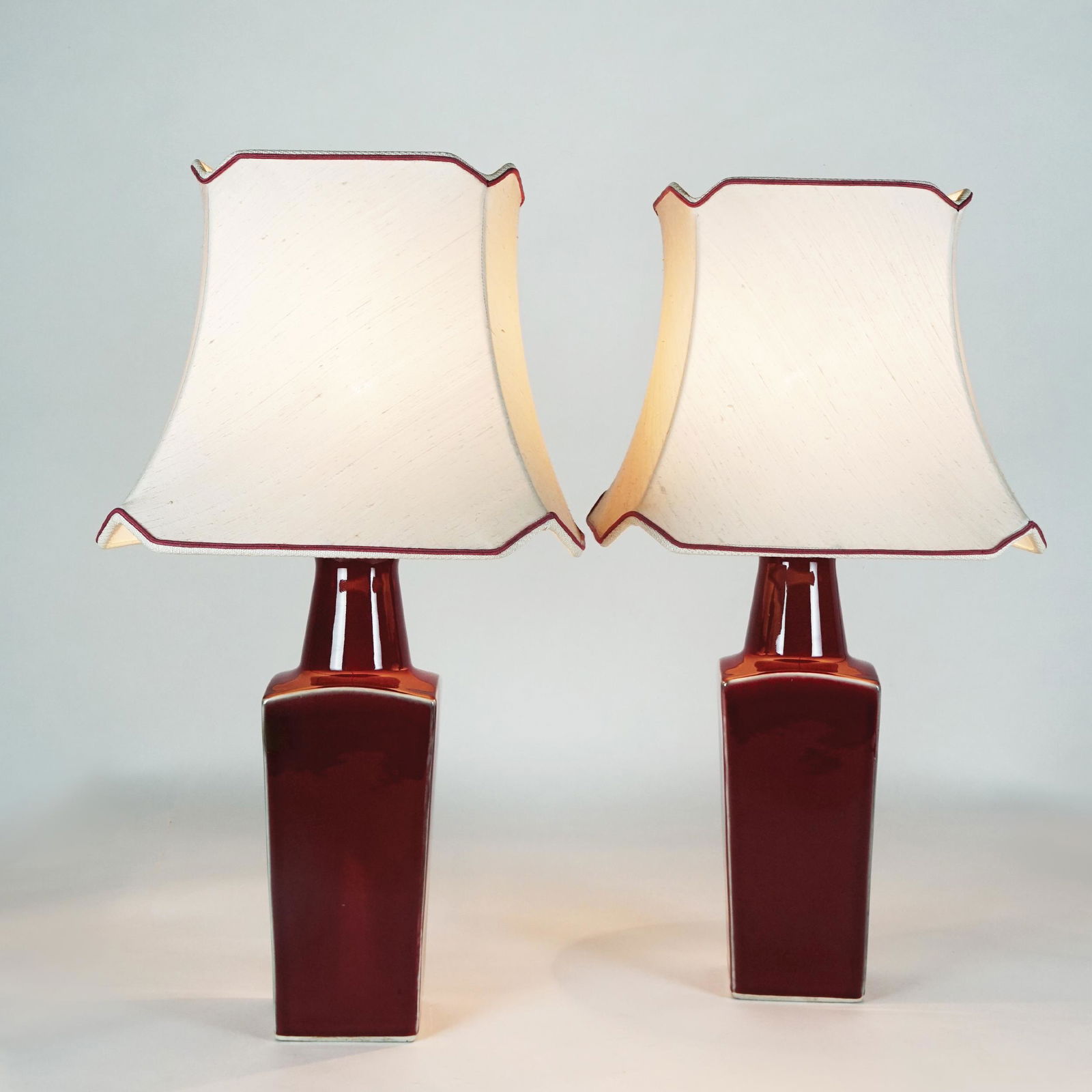 A pair of lamp mounted sang-de-boeuf ceramic vases (1 of 1)