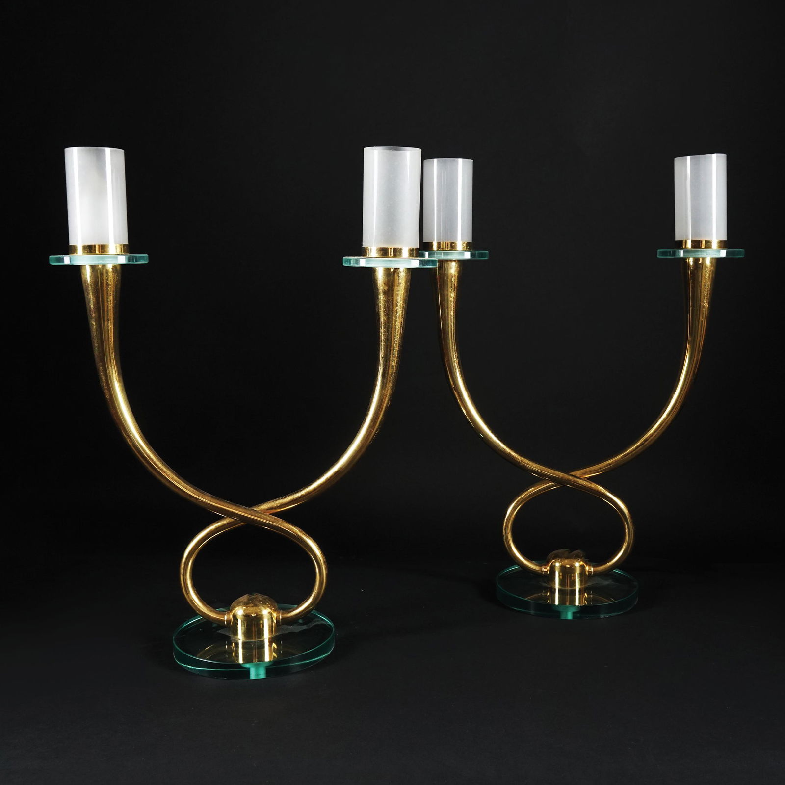 A pair of Italian 2-light gilt brass table lamps, (1 of 1)