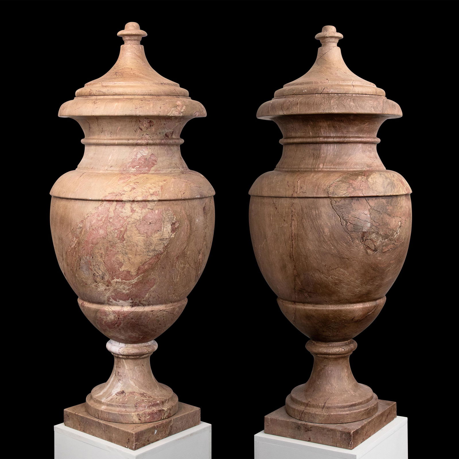 A pair of rosso rubino marble large vases and cover (1 of 1)