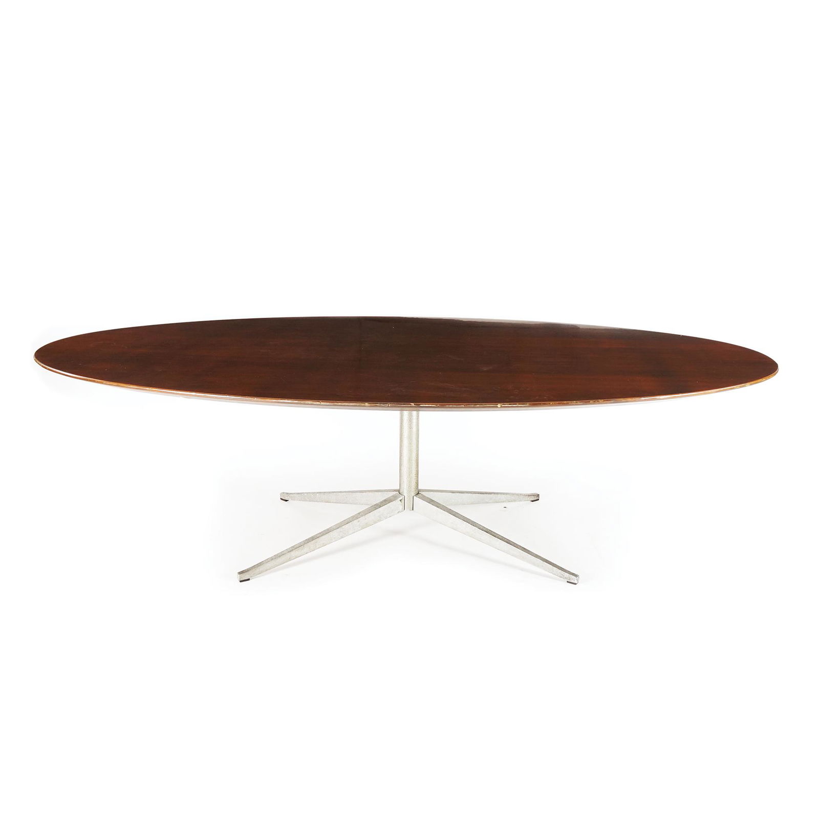 An oval top wood table on a chrome base, '70s (1 of 1)