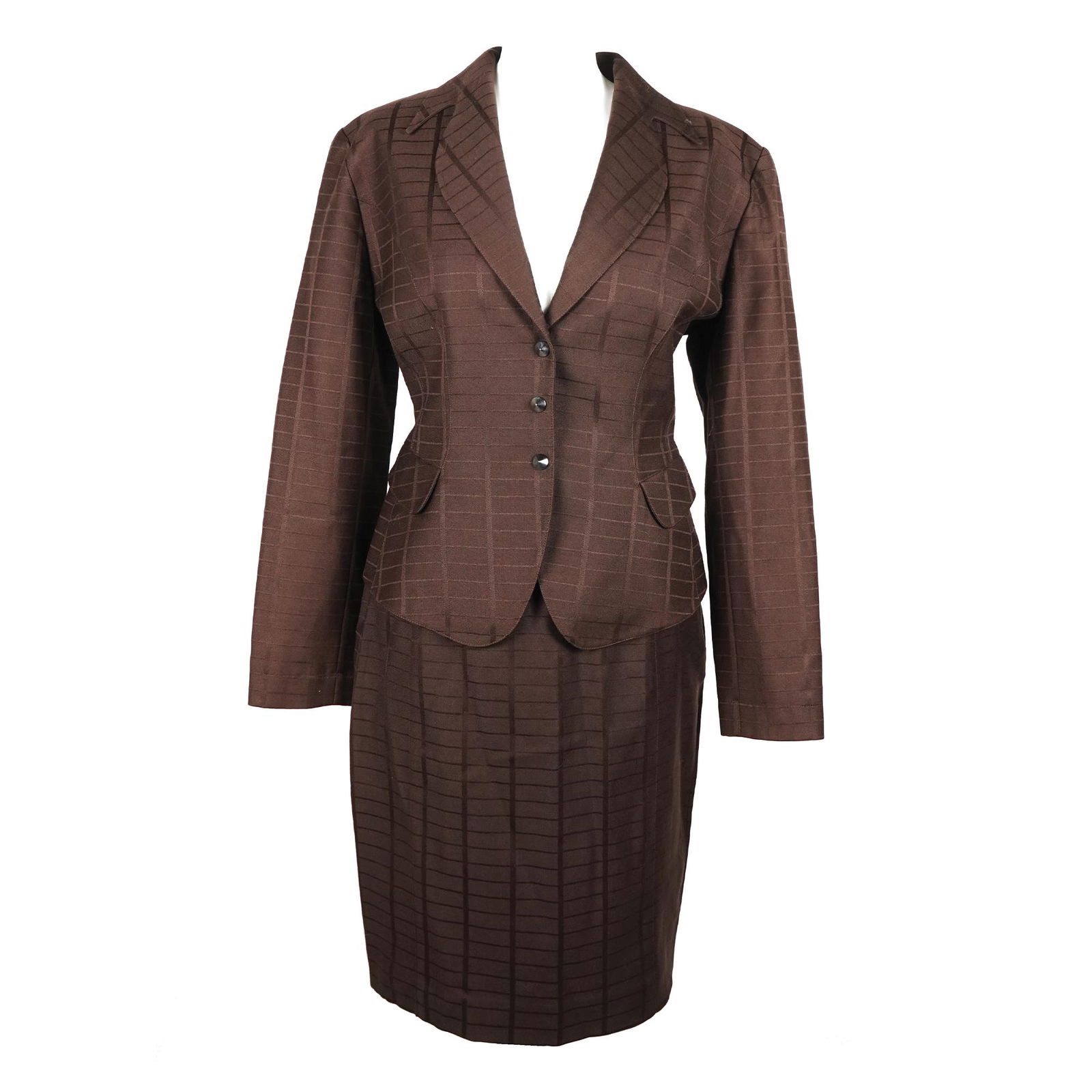 Thierry Mugler: brown wool suit.'80s, size 42