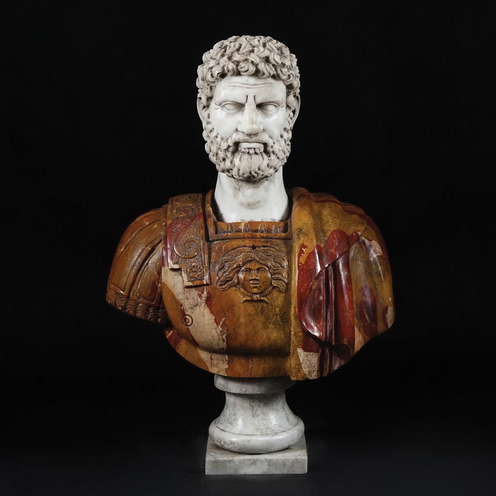 A white marble and Sicilian jasper bust: of a roman emperor, 63cm. high