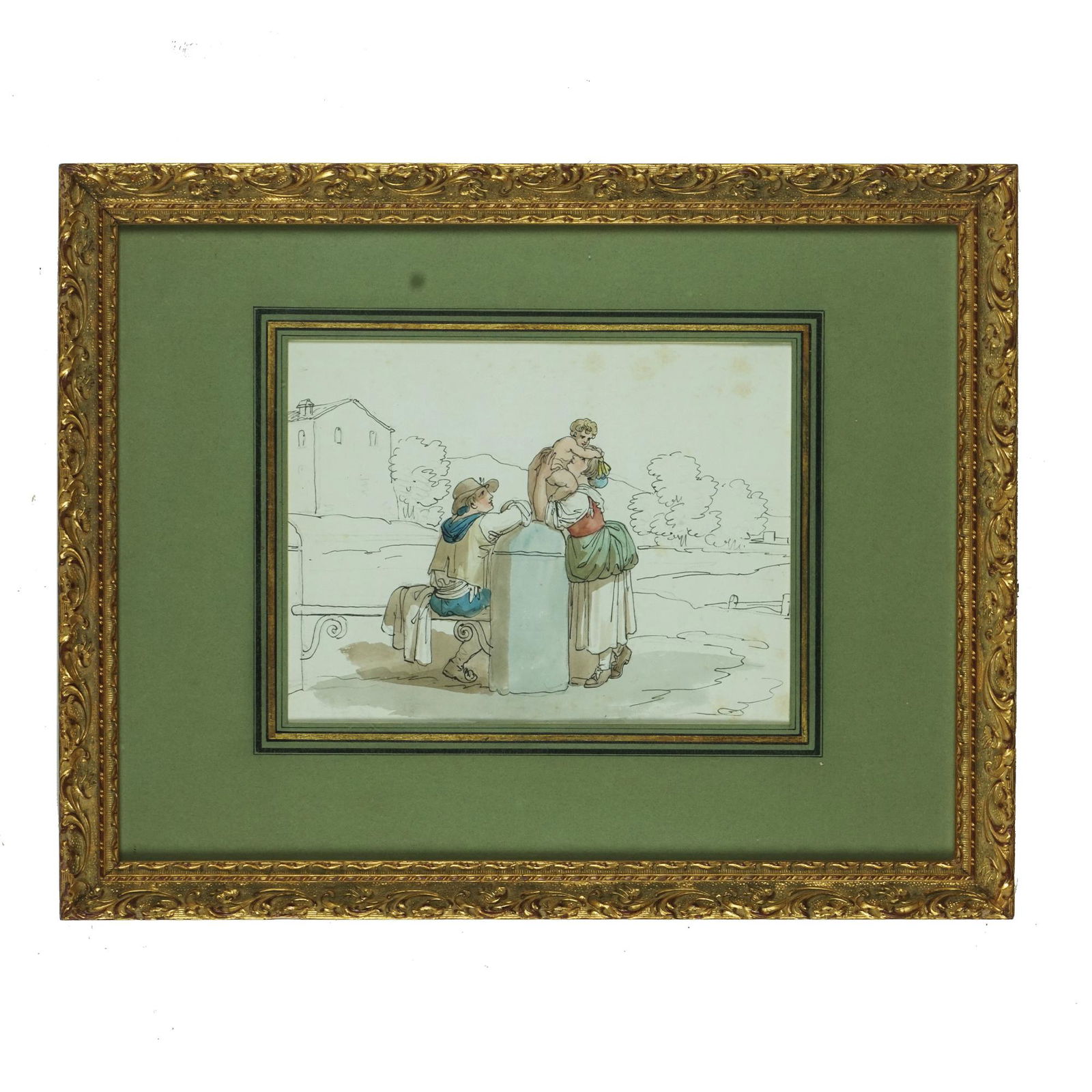 Bartolomeo Pinelli (attr.): The storyThe stoppair of ink and watercolor pencil drawings, 17by22cm. each