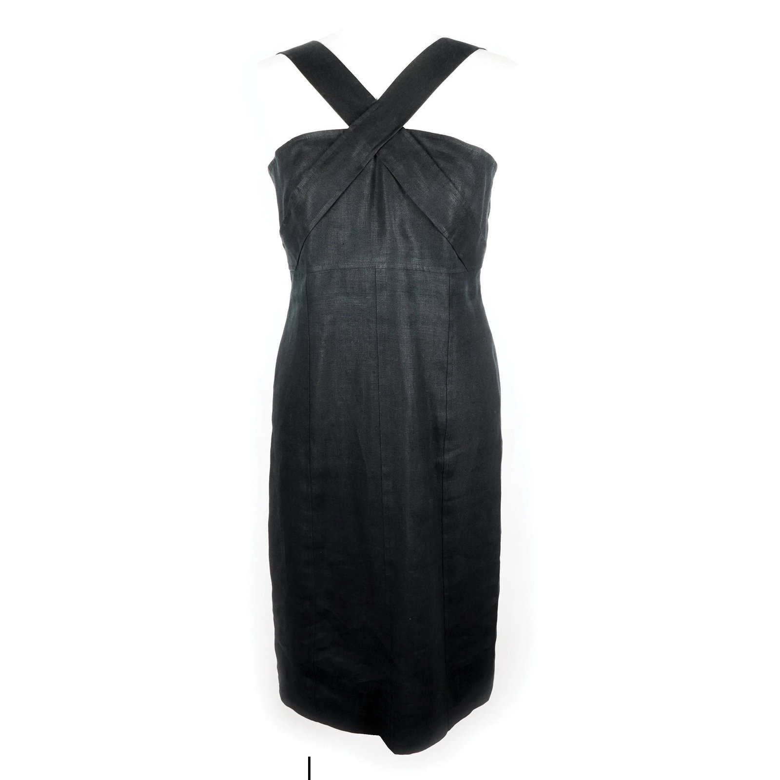 Chanel Boutique: a black linen dress with crossed straps on the front