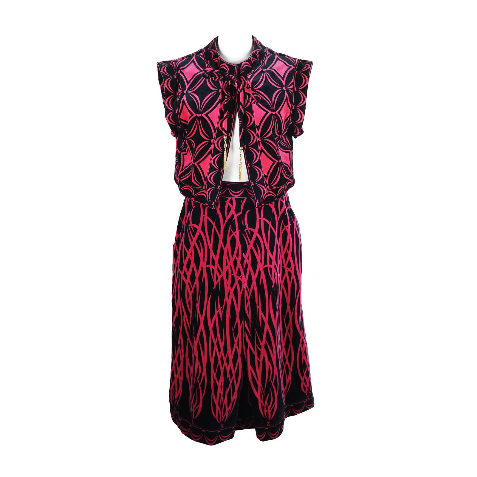 Emilio Pucci: black velvet vest and long skirt.'70s, size 12