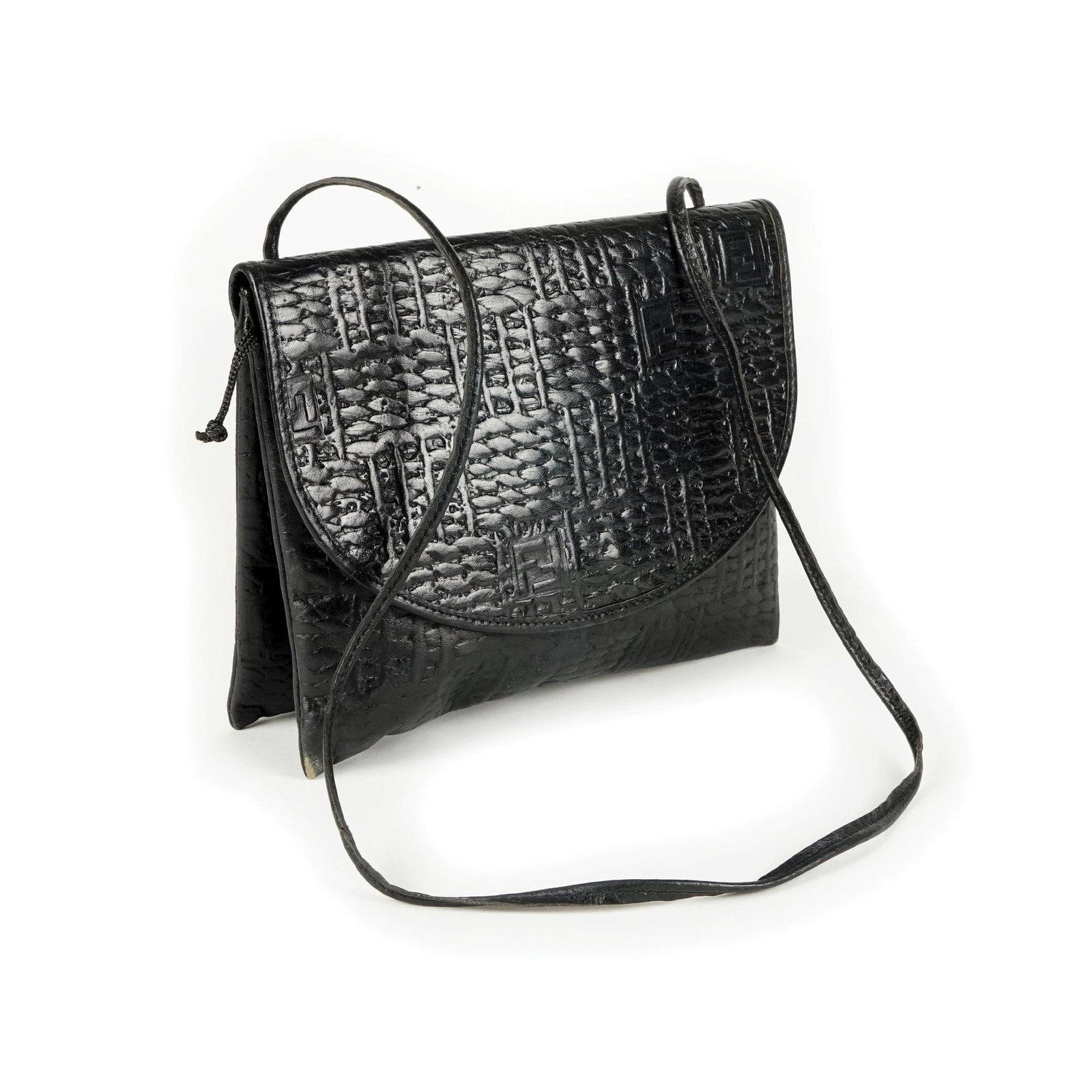 Fendi: A weave print black leather shoulder bag, 20by23cm.