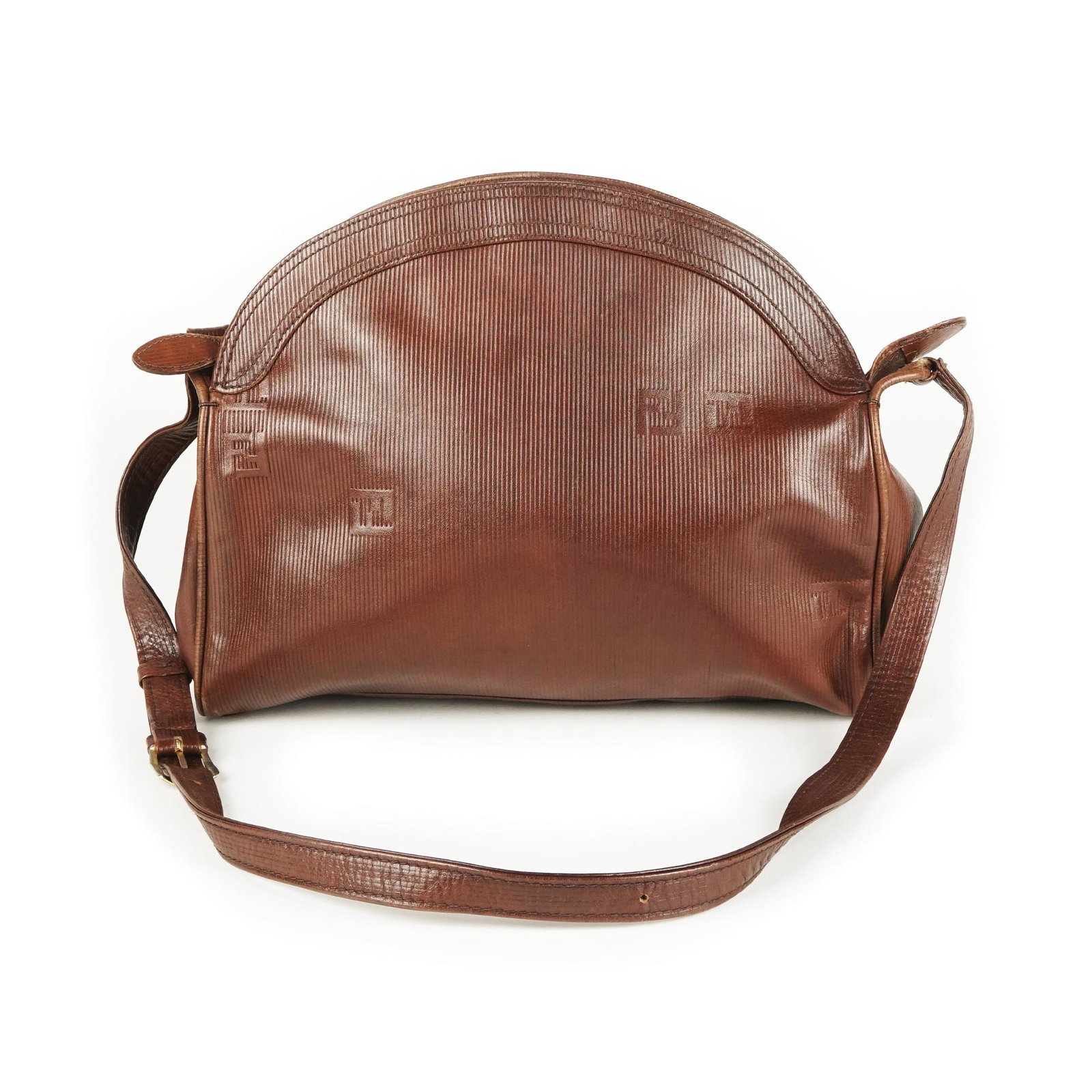 Fendi: a brown logoed leather shoulder bag, '80s, 26x30x7cm.