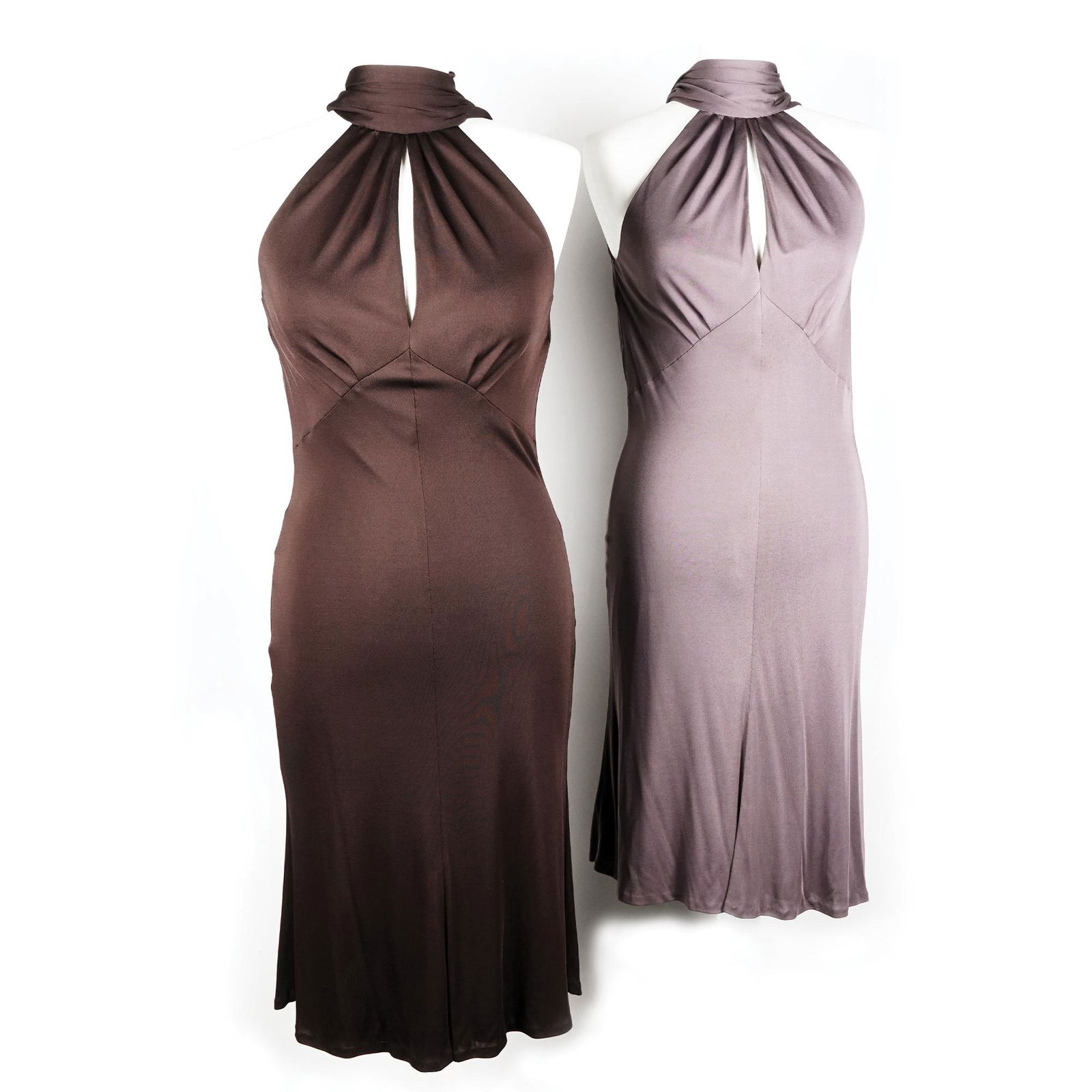 Gucci: 2 jersey dresses of the same model: one in brown and one in dove grey, size 40 (new with tag)