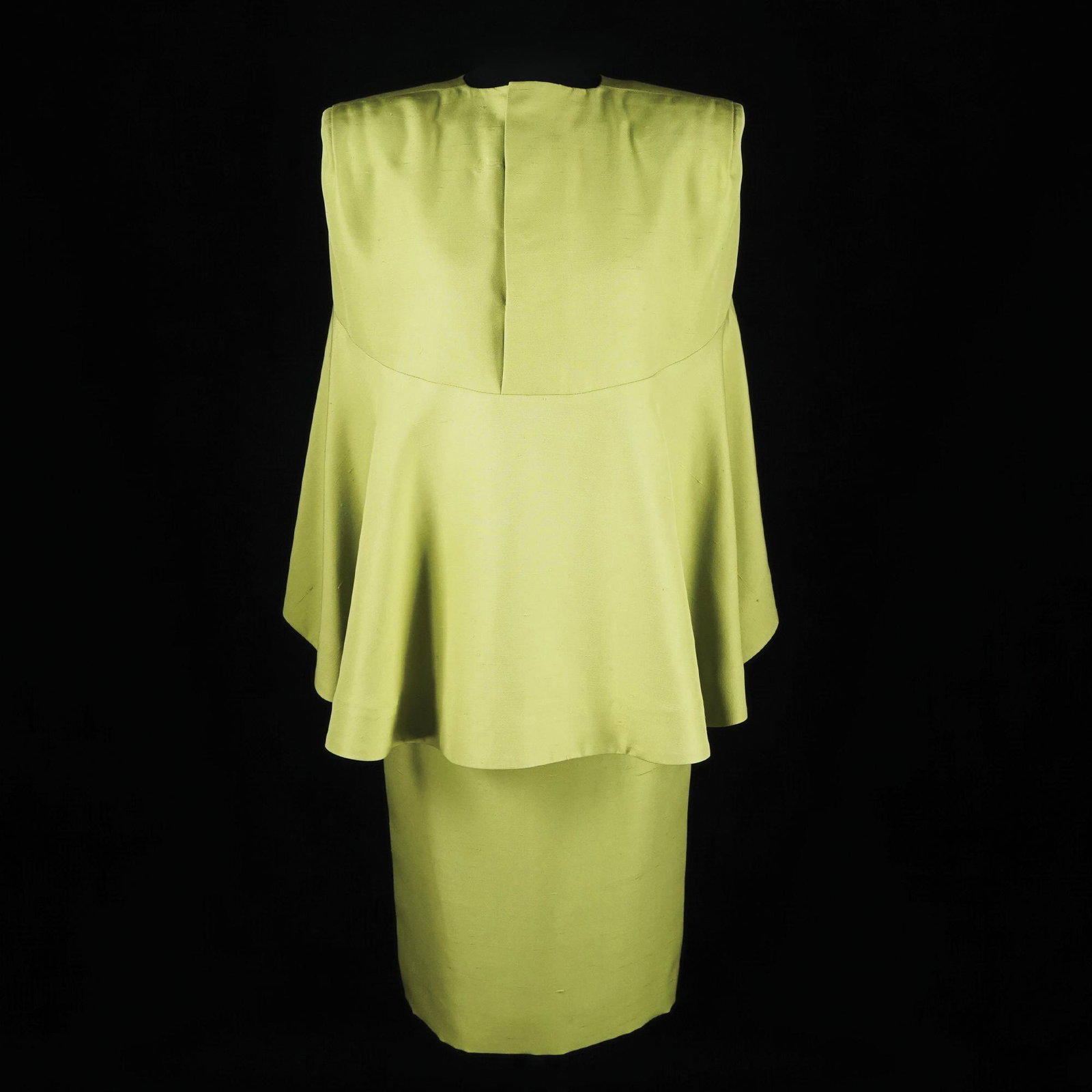 Pierre Cardin: a green shantung suit consisting of jacket and skirt