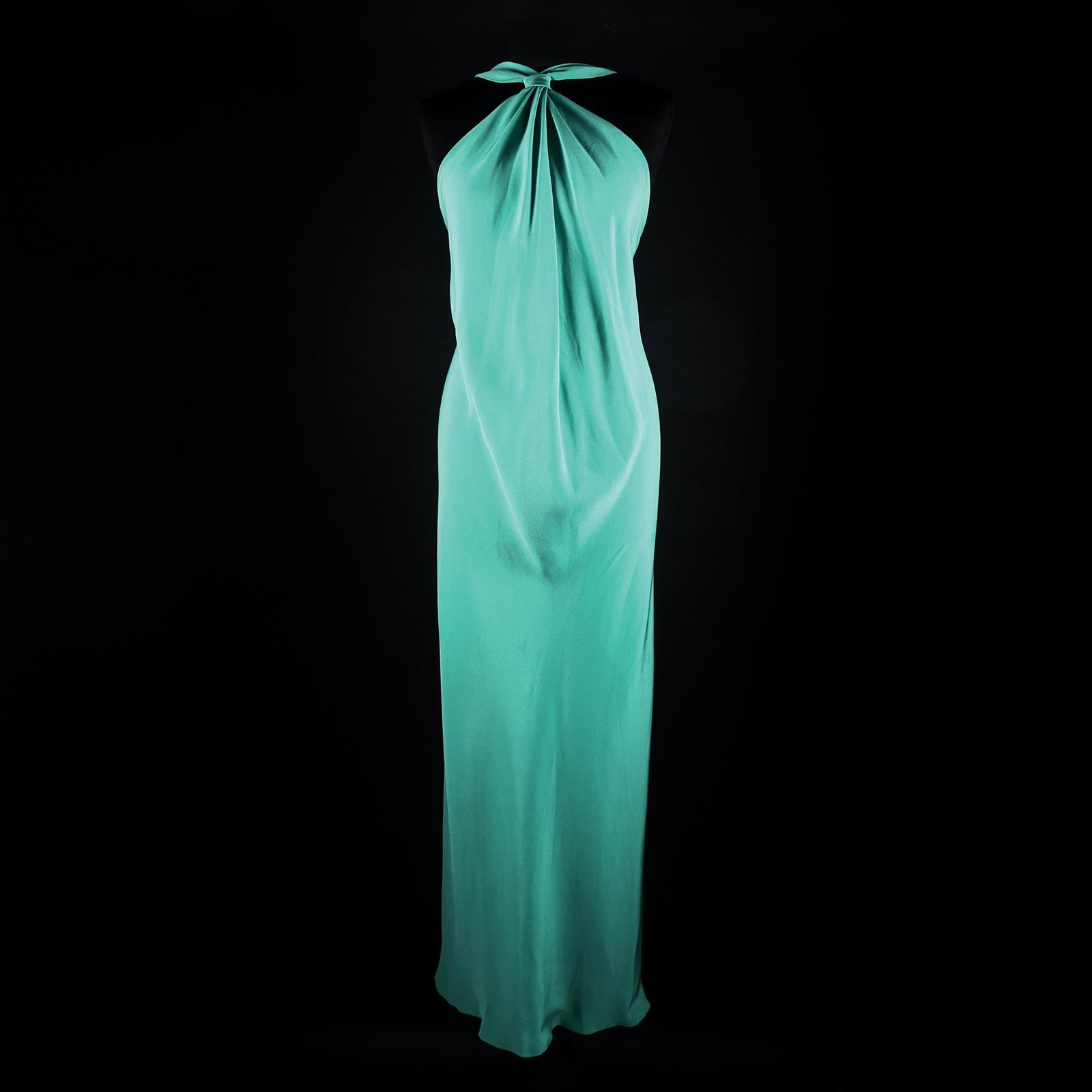 Pierre Cardin: a green silk teal evening dress, size 40