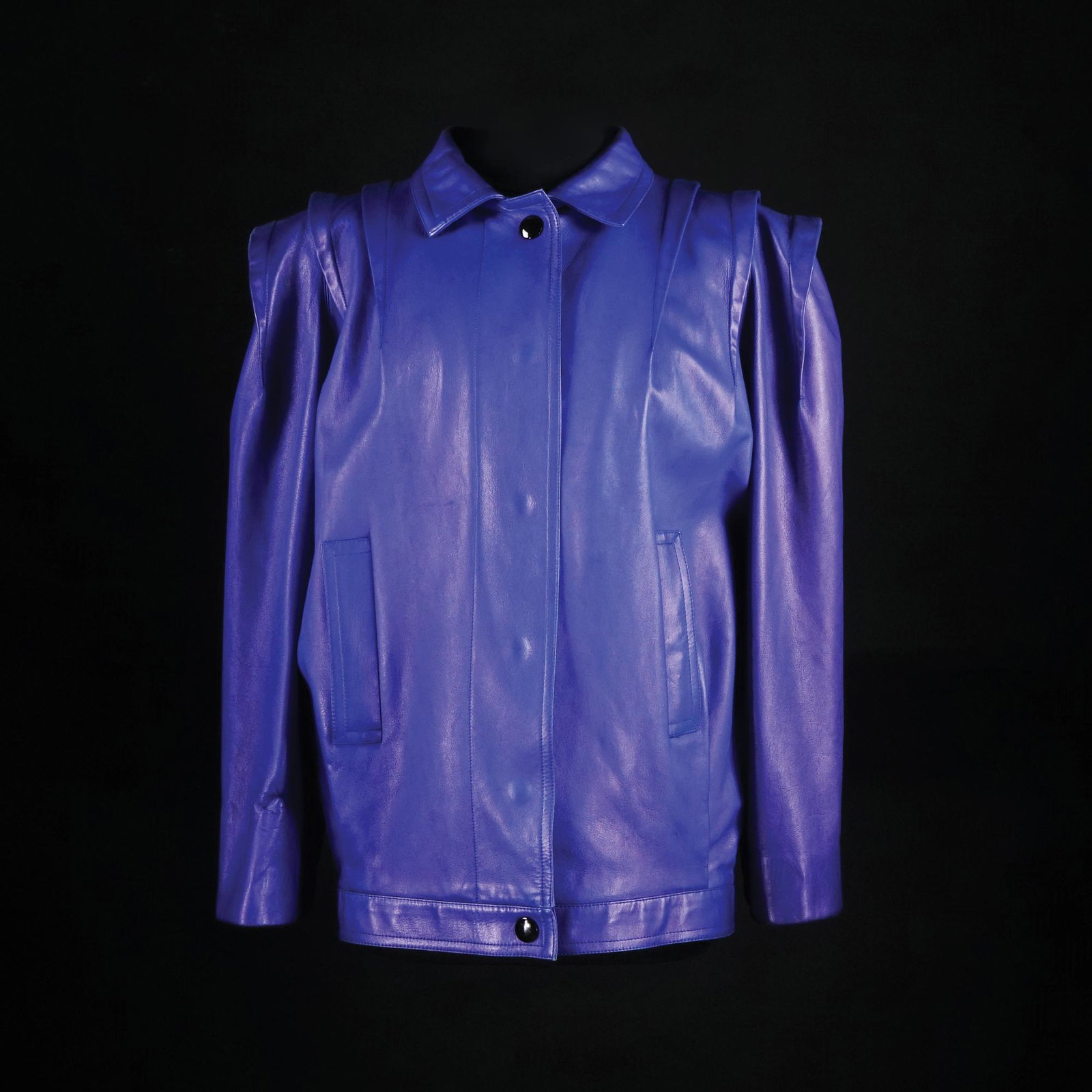 Pierre Cardin: a purple leather jacket (slightly faded on the neck)