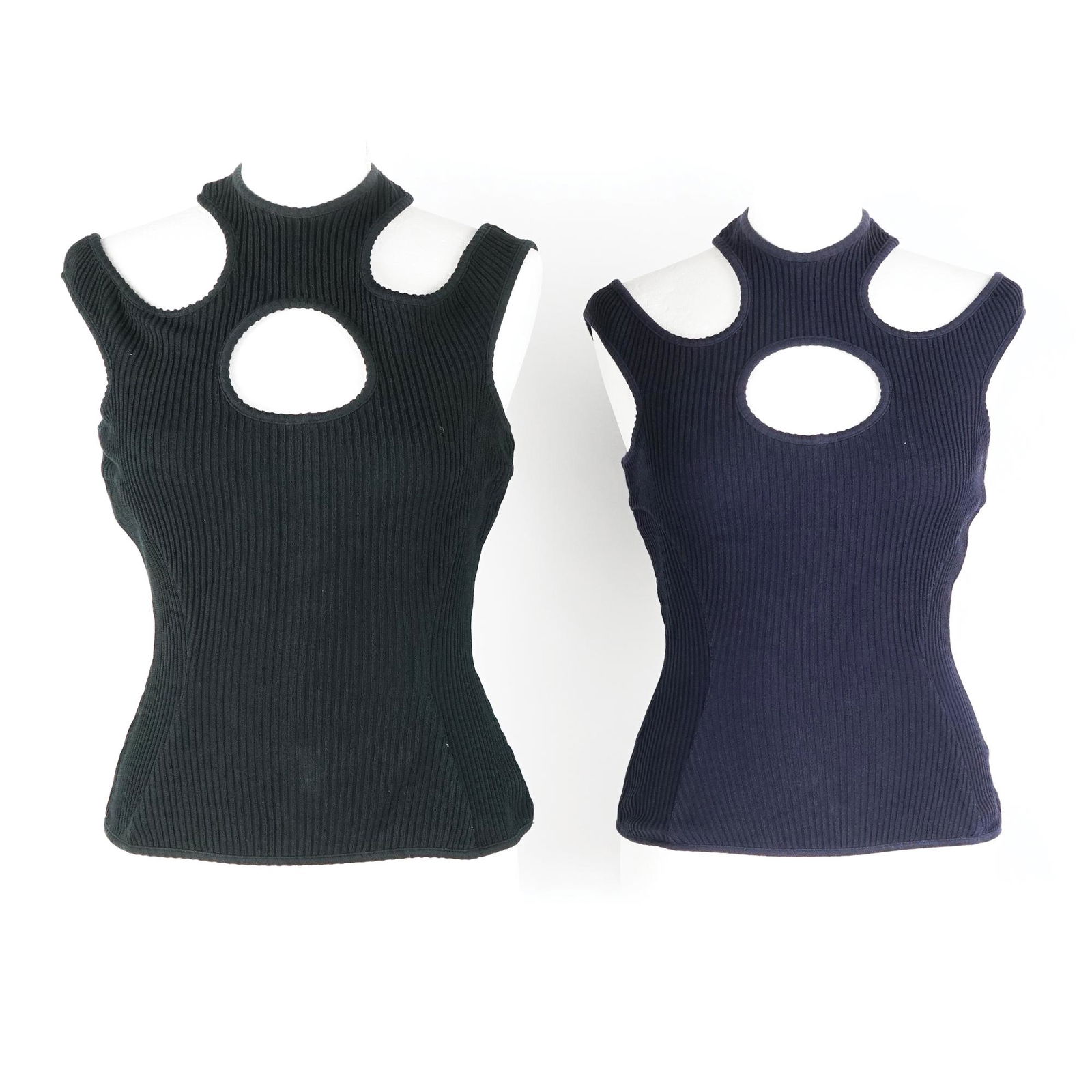 Thierry Mugler: two ribbed cotton t-shirts, one black (size 40) and one blue