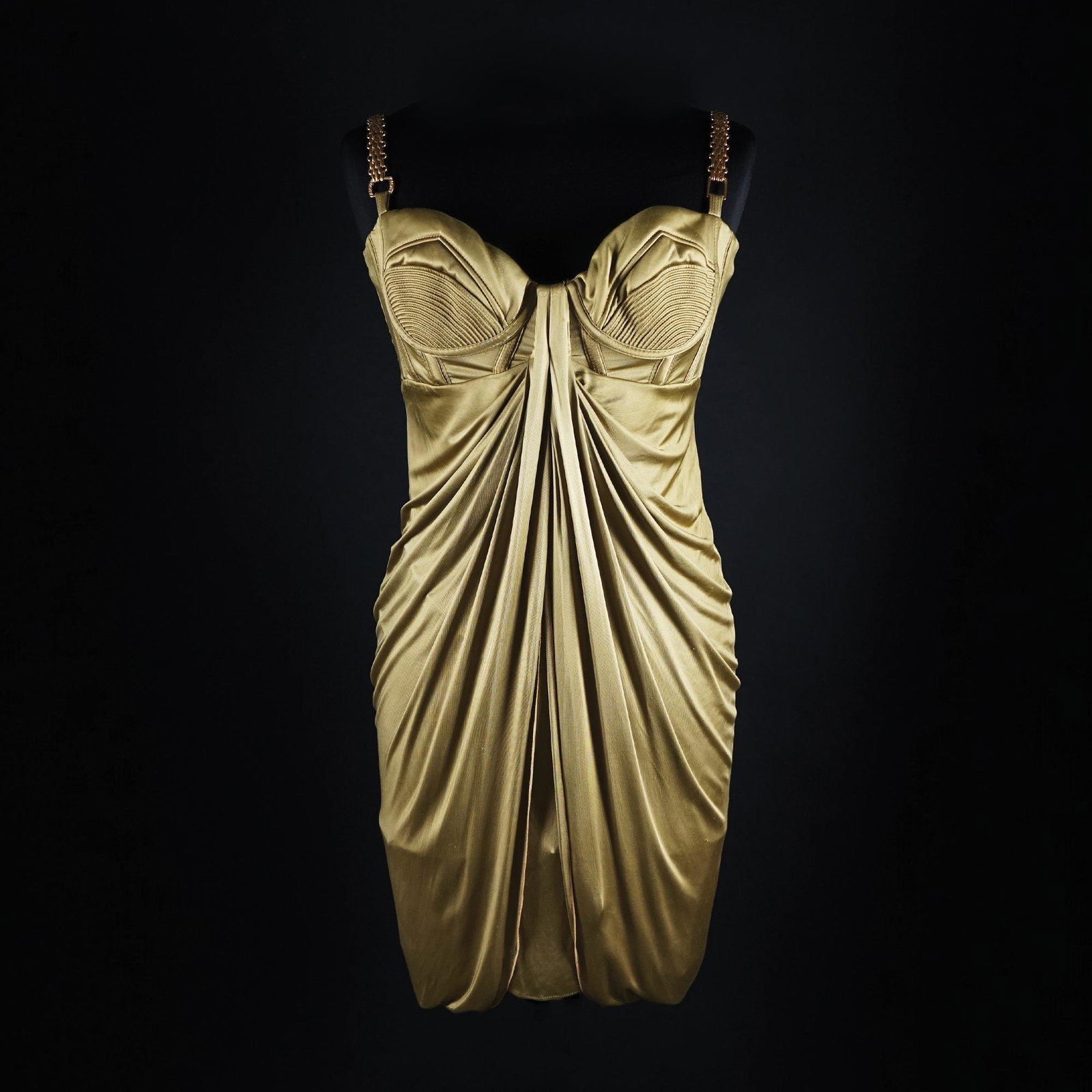 Versace: olive green silk jersey dress.Early '2000s, size 44