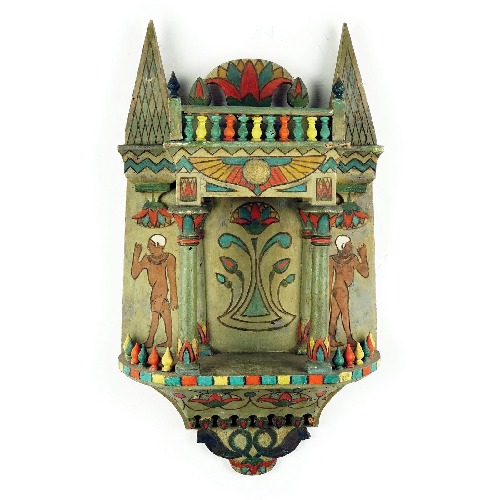 A pair of French lacquered, painted and graffiti decorated wood wall shelves, 20th century (1 of 1)