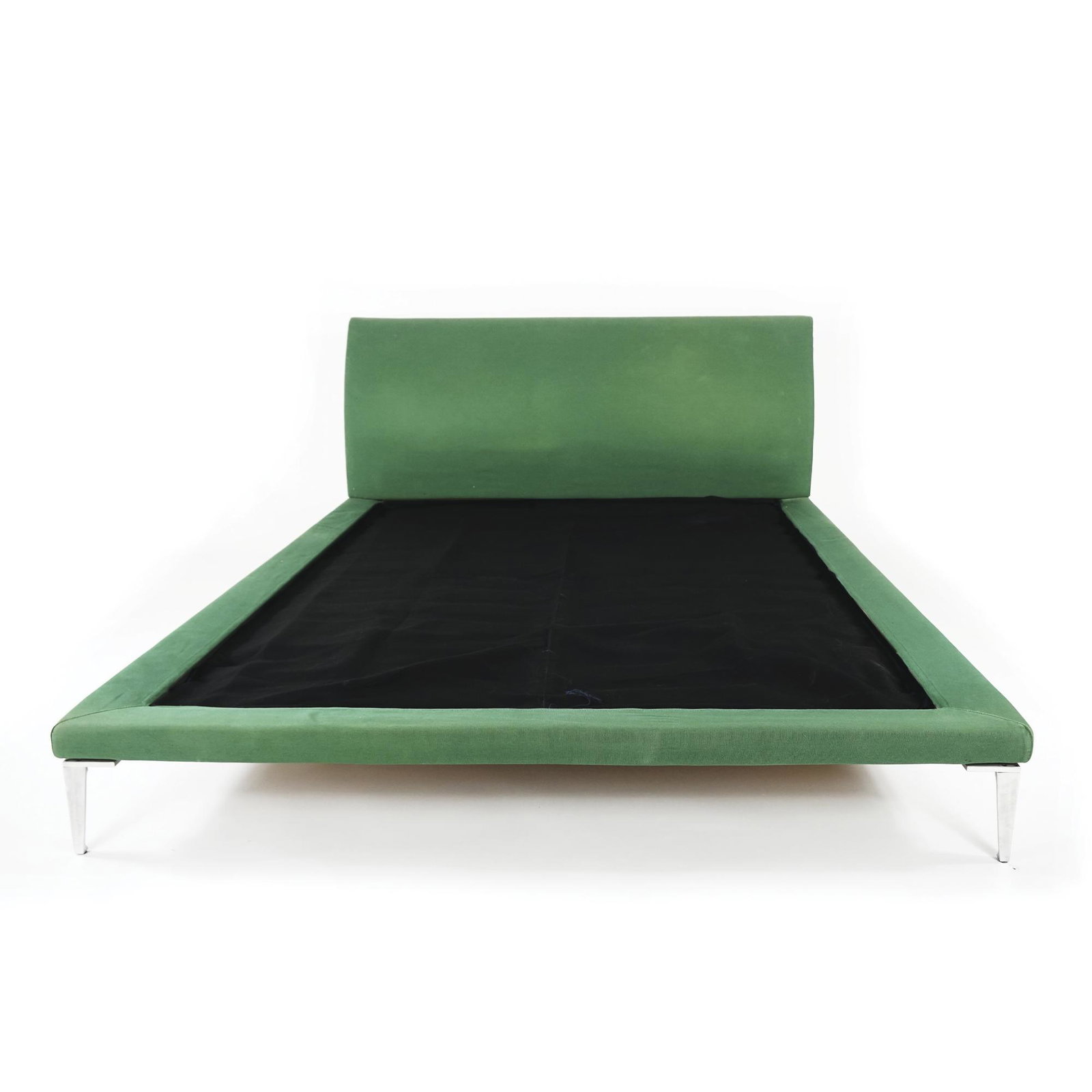 An Italian green fabric coated bed, Cappellini: 87x216x163cm.