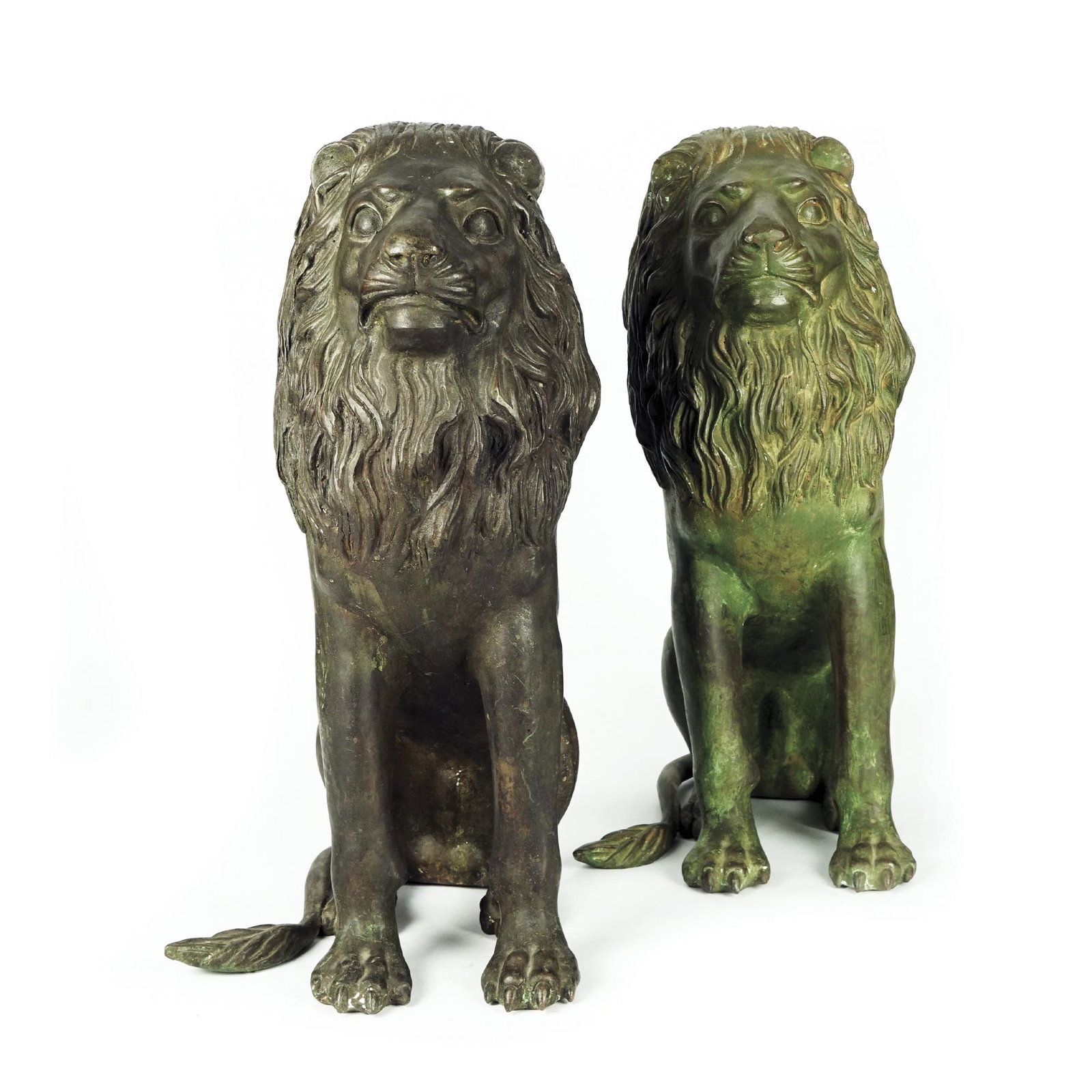 A pair of patinated bronze sitting lions (1 of 1)