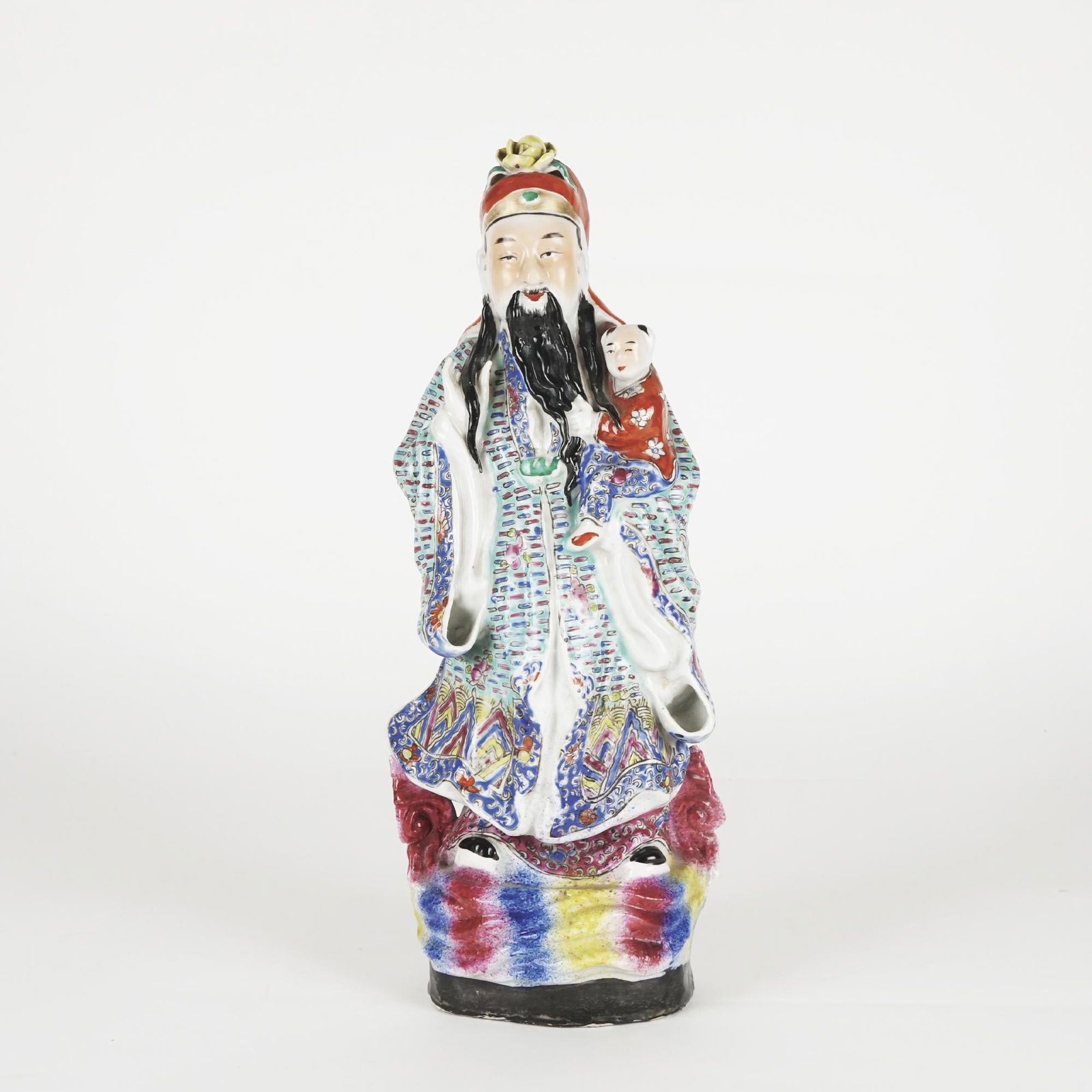 An Oriental polychrome porcelain figure of a wiseman with acolyte (1 of 1)
