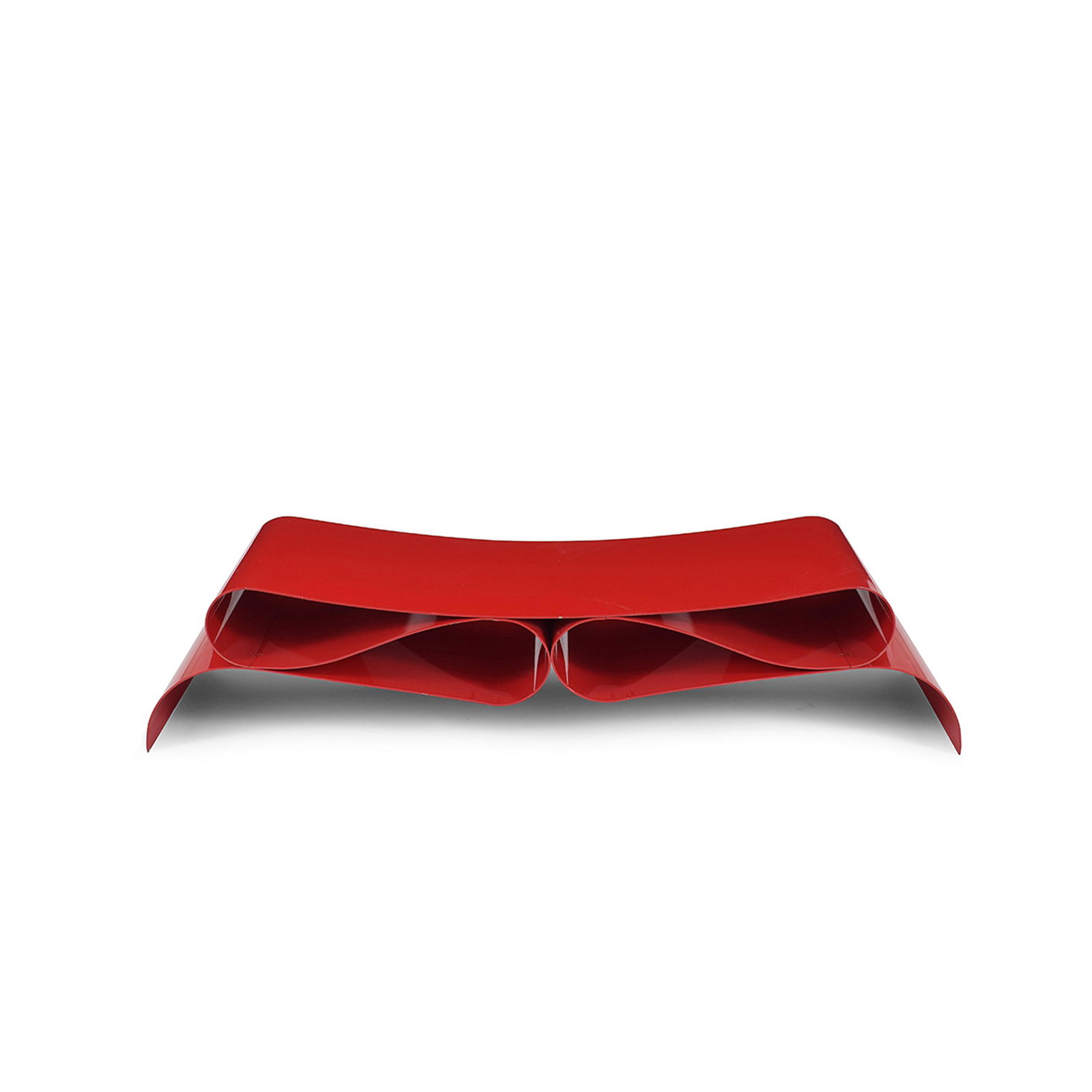 Agenore Fabbri: Nastro di Gala, a red painted metal bench. Tecno production, 1985, 35x165x40cm.