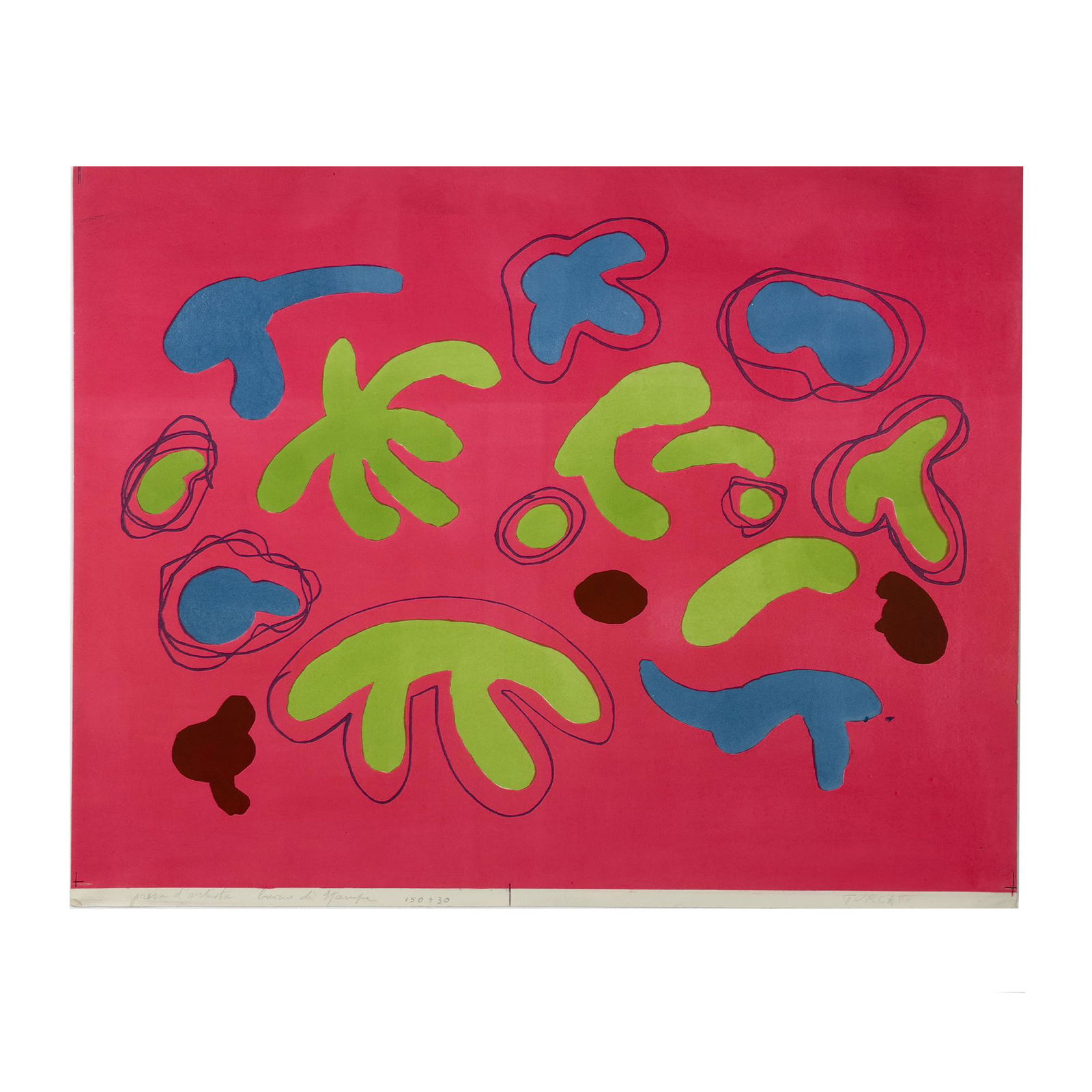 Giulio Turcato: Archipelago in pinkartist's proof lithograph, print voucher, cm. 50x65