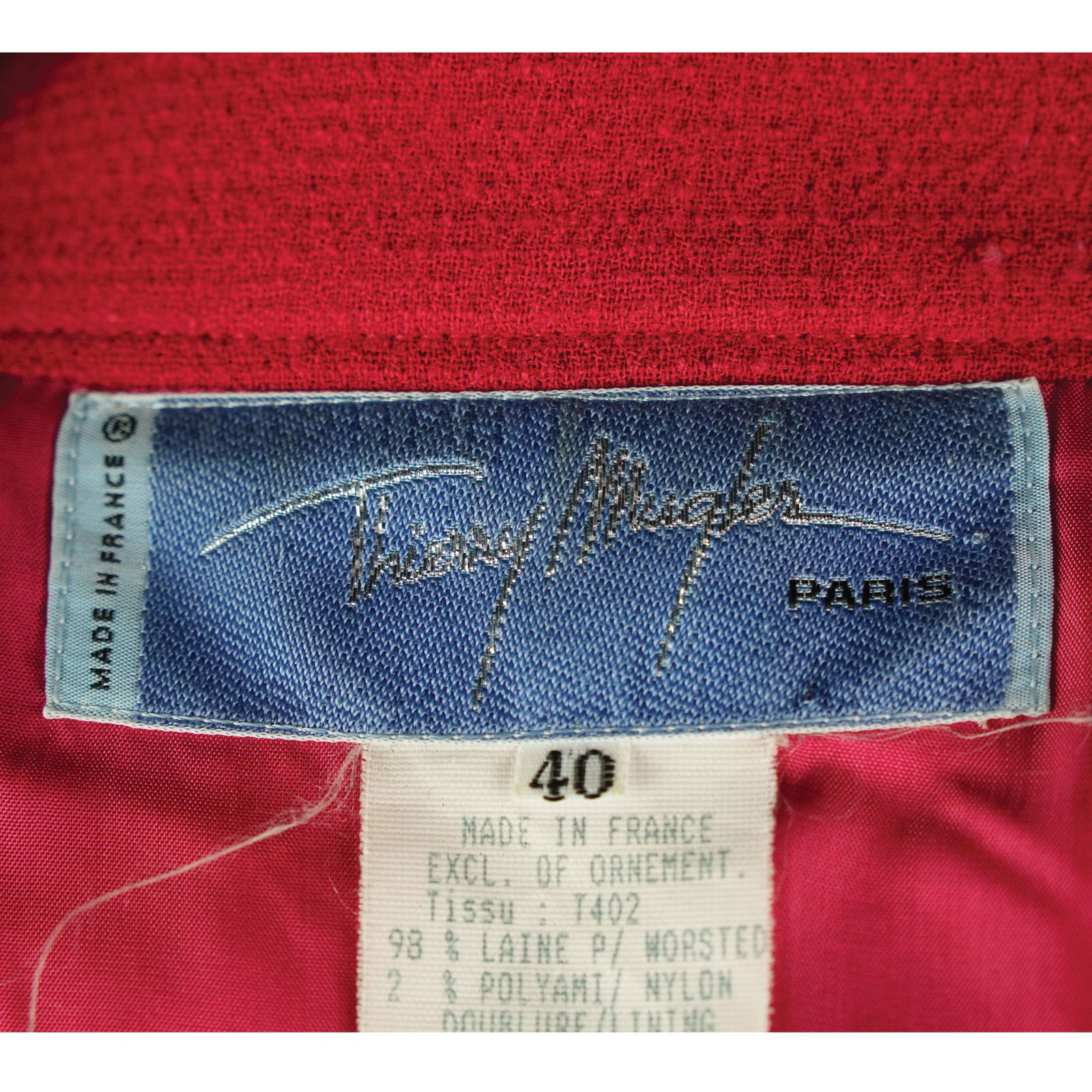 Thierry Mugler: fuchsia wool suit.80's, size 40