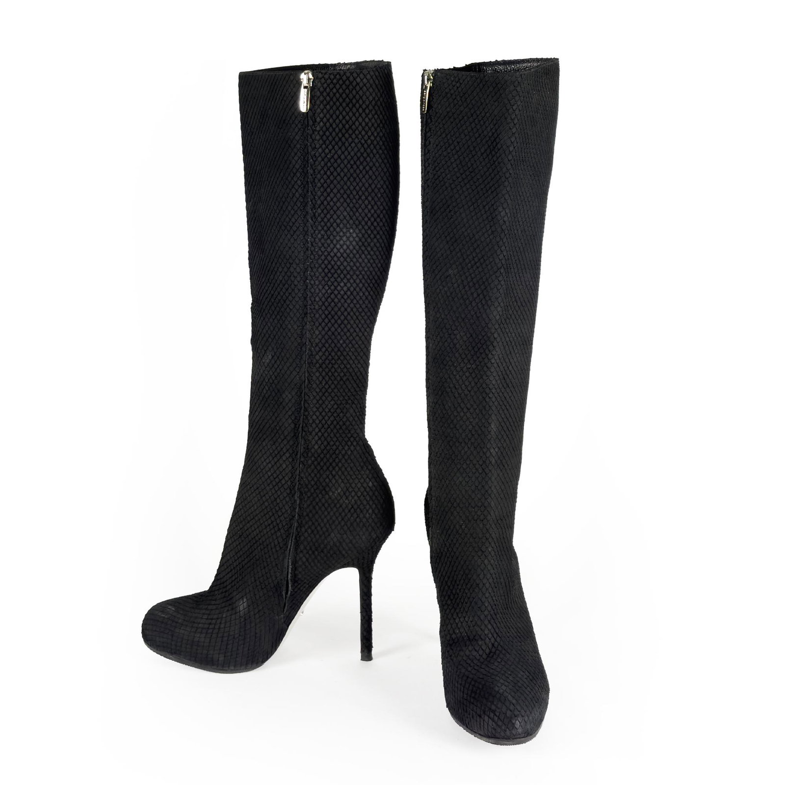 Sergio Rossi: pair of boots in black embossed leather, n. 38 1/2