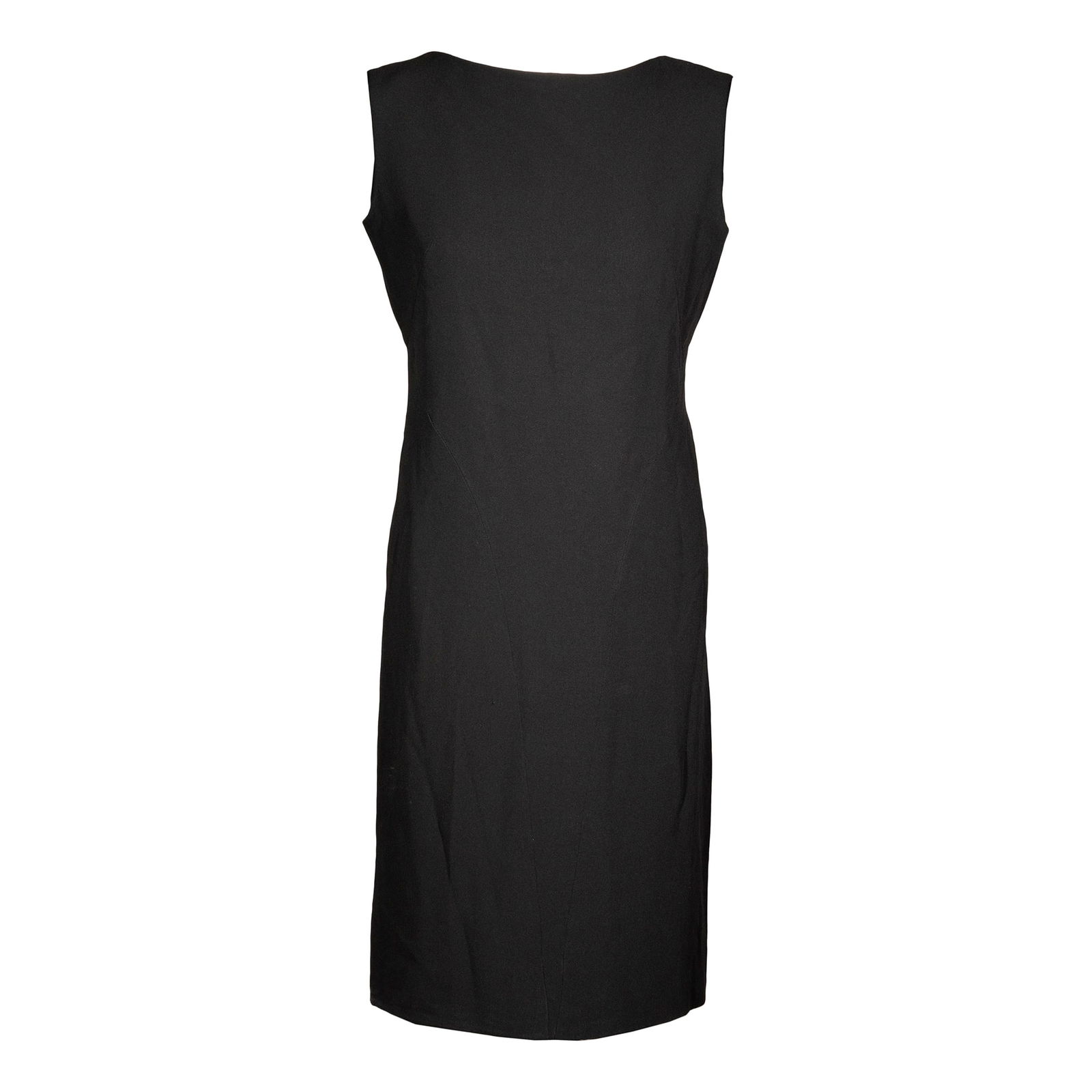 Guy Laroche: Black crepe dress with a deep neckline highlighted by a bow.'60s. Please note that each lot may have defects, stains or imperfections not noted in the catalog.