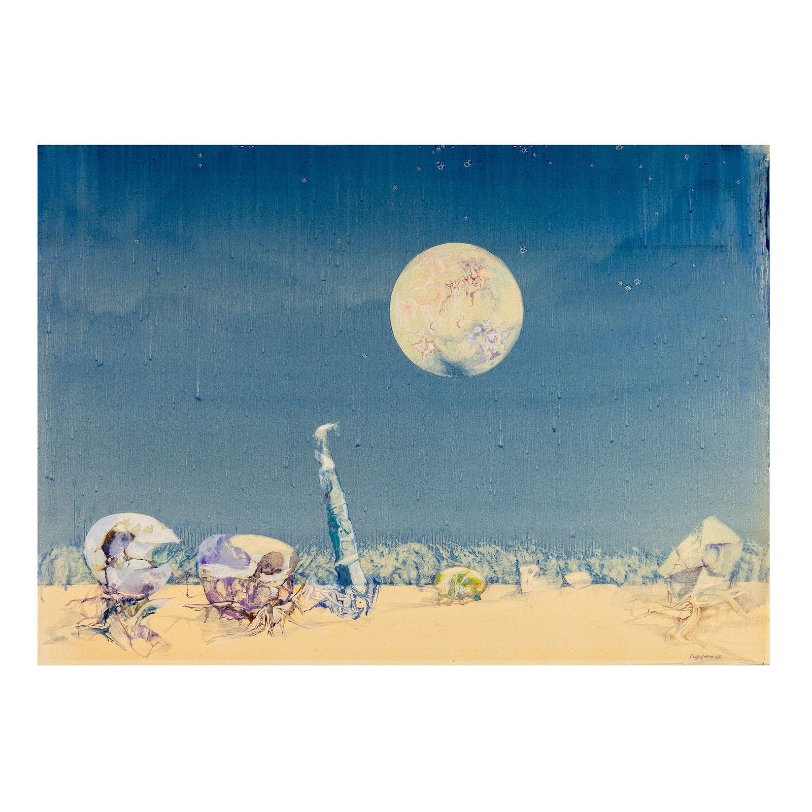 Renzo Vespignani: Untitled, 1967 mixed media on paper, cm. 58x82Signed on lower right: Vespignani 67On the back stamps of the ArtSasso Gallery, Cortina d'Ampezzo