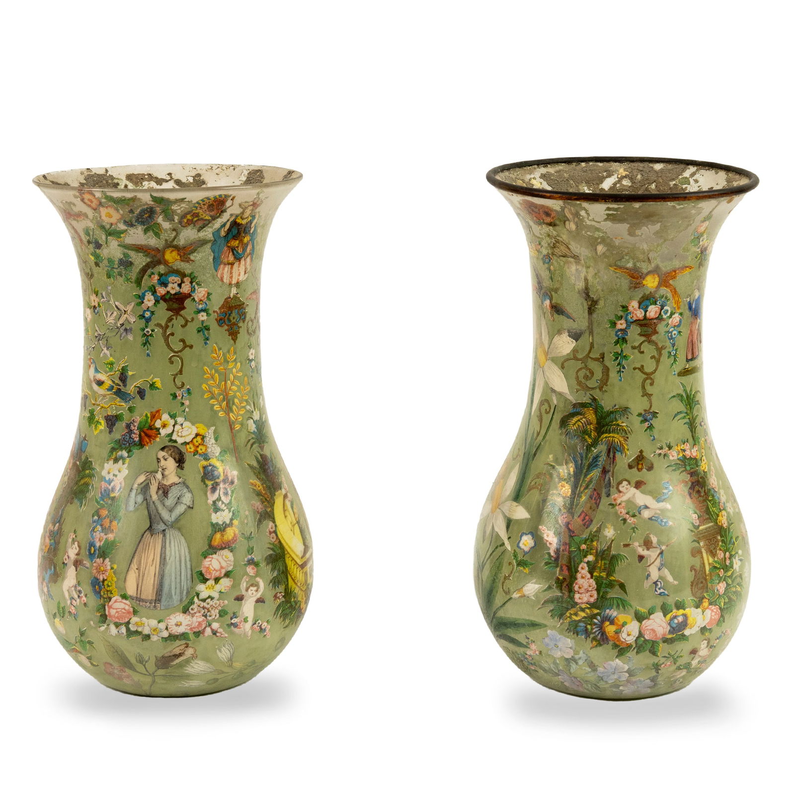 Pair of glass bulb vases decorated in "Arte Povera", Piedmont, late 19th century (1 of 1)
