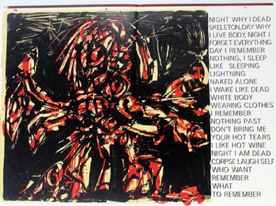 Original Lithographs by Antonio Saura & Alfred Leslie: Original lithograph from One Cent Life portfolio. Circa 1964, full sheet size approx 16 1/4 x 22 3/4 inches, folded sheet size approx 16 1/4 x 11 1/2 inches. Color lithograph on paper. This includes: